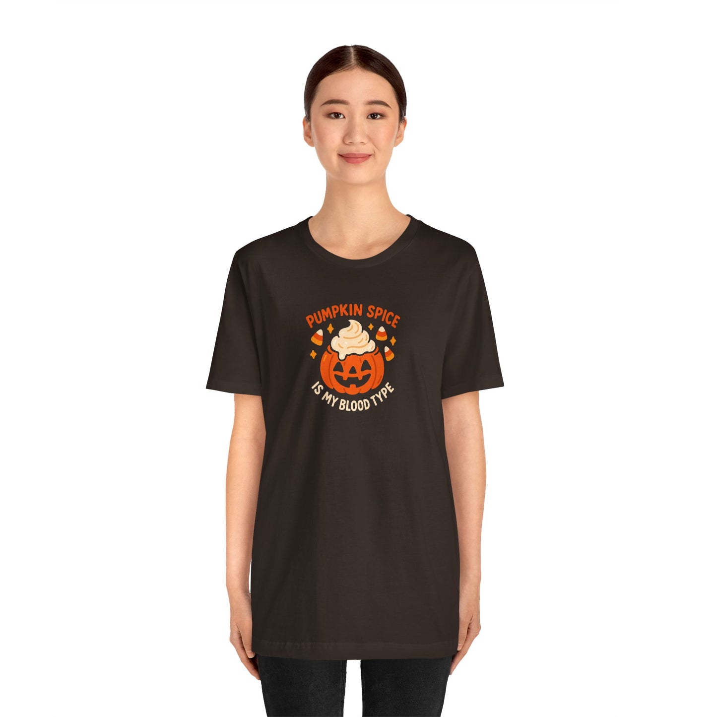 "Pumpkin Spice is My Blood Type" Short Sleeve Tee Fall Fashion, Halloween Shirt, Coffee Lover Gift, Autumn Wardrobe, Seasonal Tee