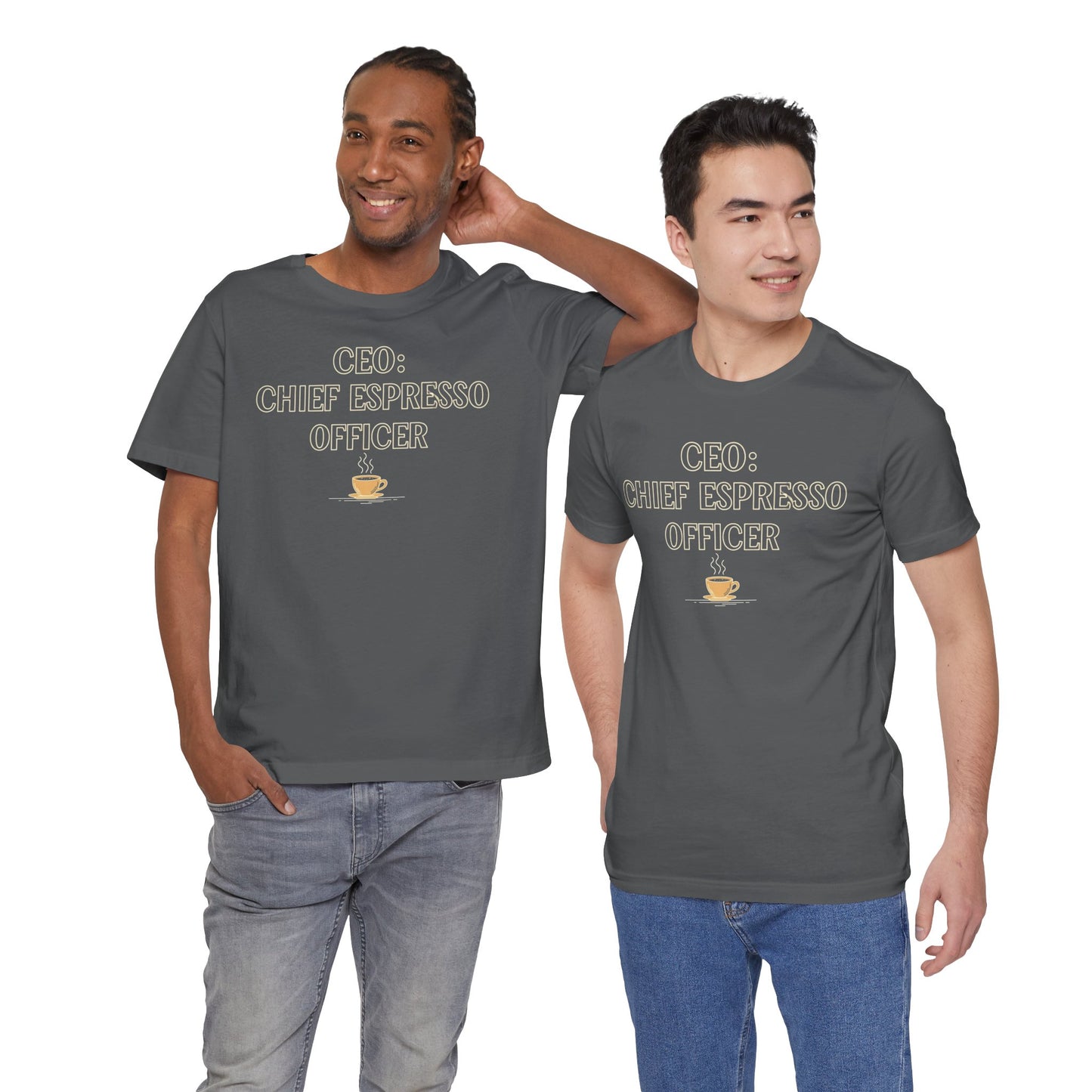 "CEO: Chief Espresso Officer" CW-1 Unisex Jersey T-Shirt for Baristas, Funny Coffee Shirt for Gifts, Perfect for Birthdays, Coffee Shop Outfits