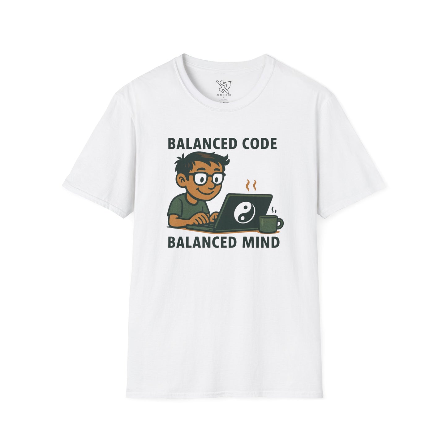 "Balanced Code, Balanced Mind" Gift for Programmers, Meditation Shirt, Balanced Mind Apparel, Unisex Coding Tee