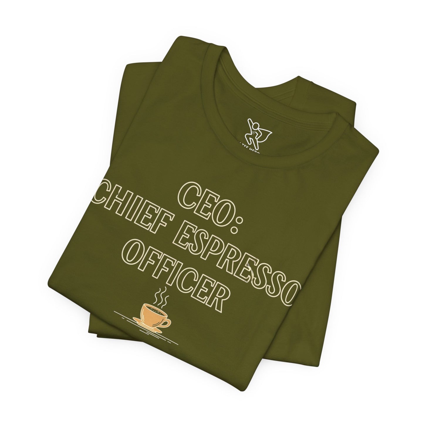 "CEO: Chief Espresso Officer" CW-1 Unisex Jersey T-Shirt for Baristas, Funny Coffee Shirt for Gifts, Perfect for Birthdays, Coffee Shop Outfits