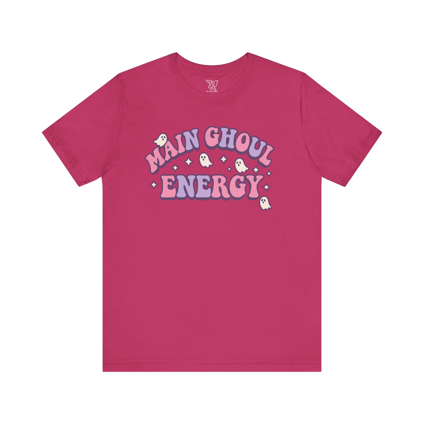 "Main Ghoul Energy" Unisex Short Sleeve T-Shirt, Halloween Party Shirt, Cute Graphic Tee, Gift for Ghost Lovers, Trendy Casual Wear
