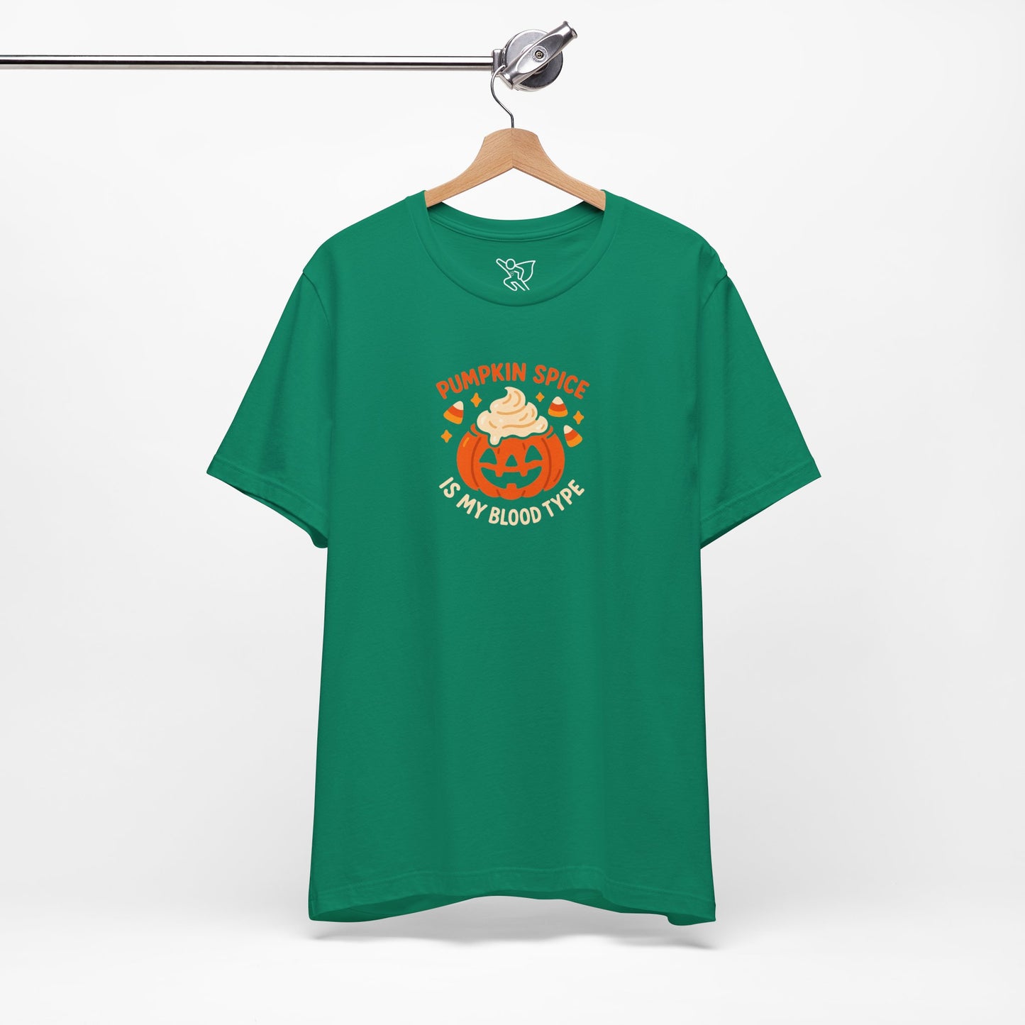 "Pumpkin Spice is My Blood Type" Short Sleeve Tee Fall Fashion, Halloween Shirt, Coffee Lover Gift, Autumn Wardrobe, Seasonal Tee