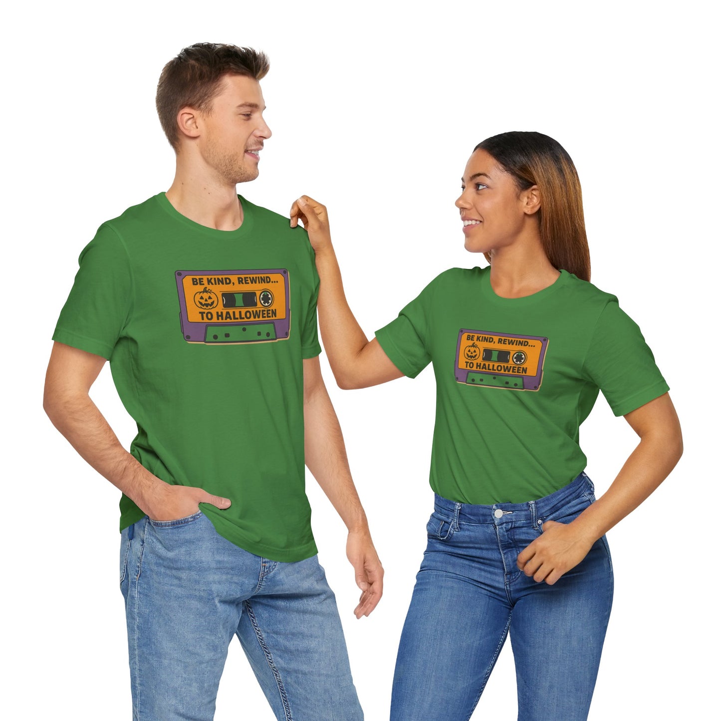 "Be Kind, Rewind to Halloween" T-Shirt, Unisex Casual Wear, Spooky Season Top, Vintage Style Shirt