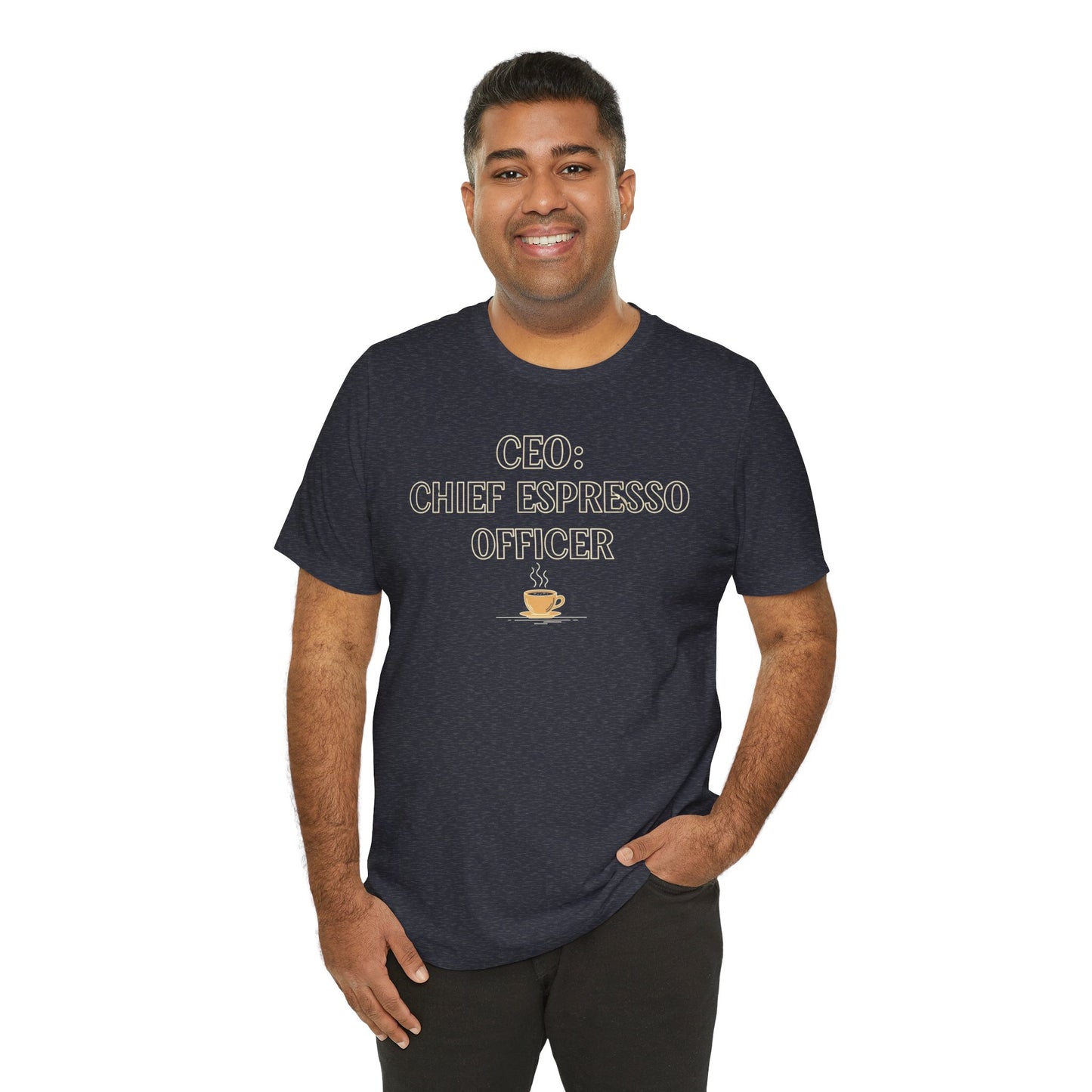 "CEO: Chief Espresso Officer" CW-1 Unisex Jersey T-Shirt for Baristas, Funny Coffee Shirt for Gifts, Perfect for Birthdays, Coffee Shop Outfits