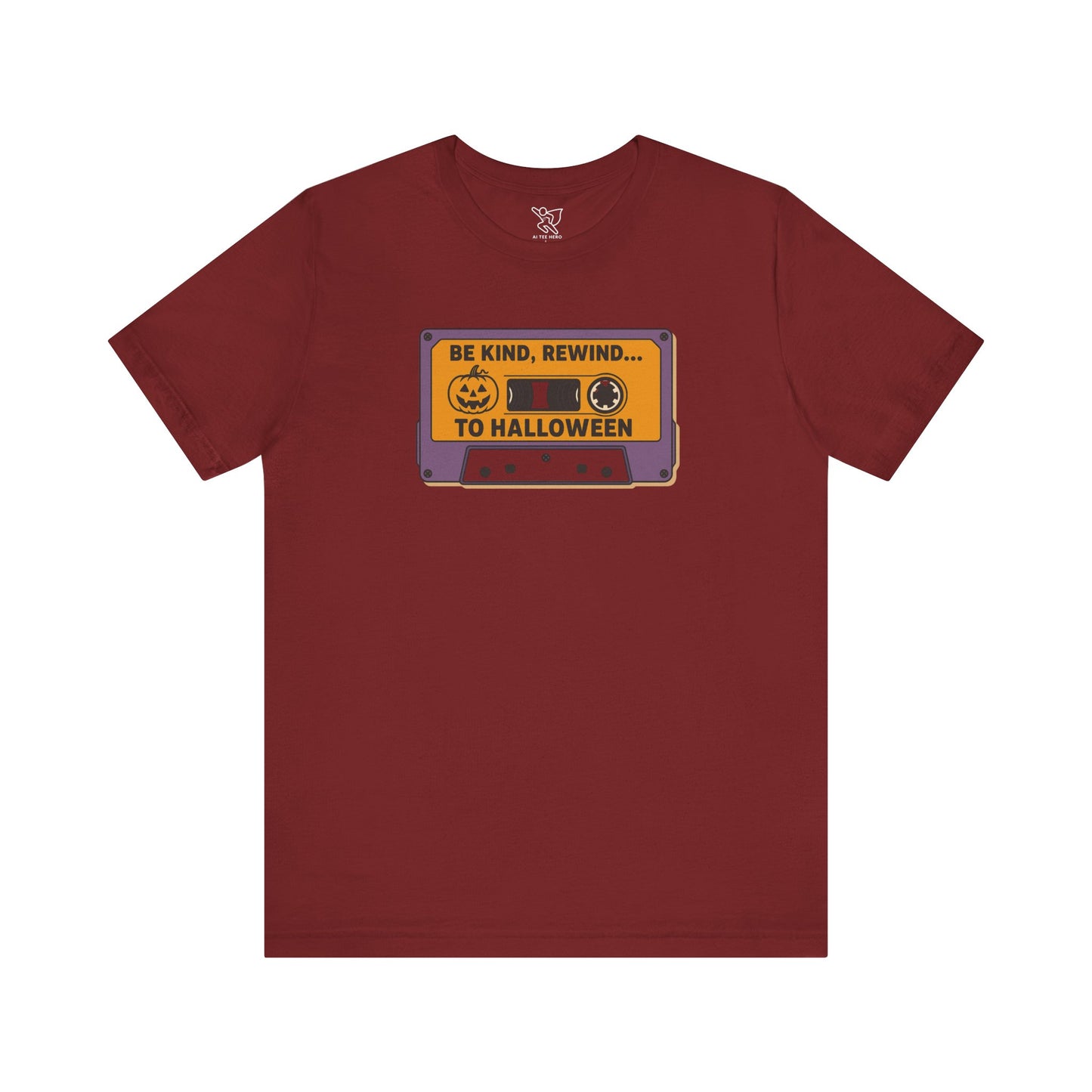 "Be Kind, Rewind to Halloween" T-Shirt, Unisex Casual Wear, Spooky Season Top, Vintage Style Shirt