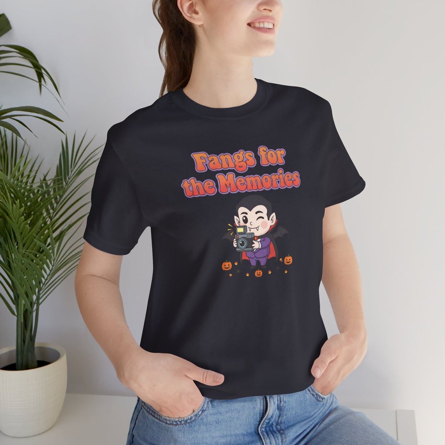 "Fangs for the Memories" Unisex Short Sleeve Shirt, Casual Halloween Outfit, Gift for Spooky Season, Halloween Shirt