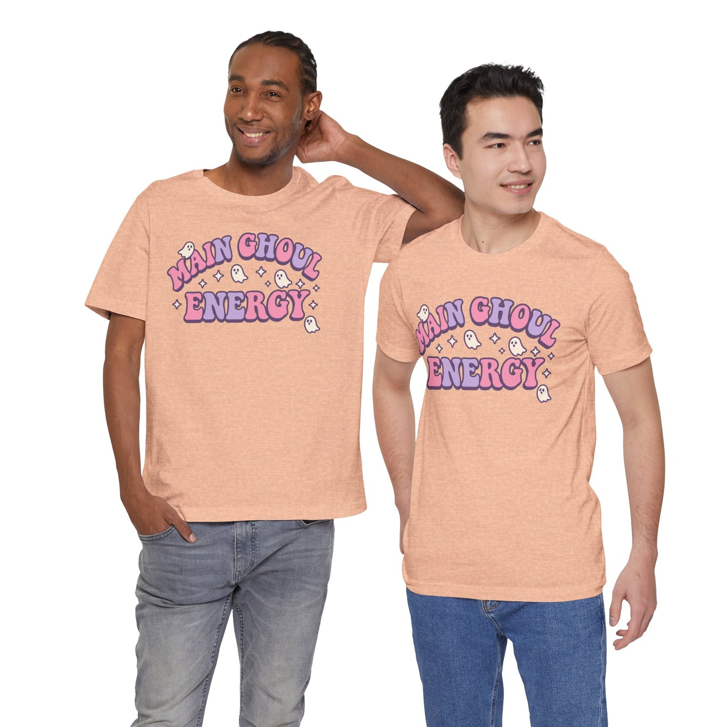 "Main Ghoul Energy" Unisex Short Sleeve T-Shirt, Halloween Party Shirt, Cute Graphic Tee, Gift for Ghost Lovers, Trendy Casual Wear