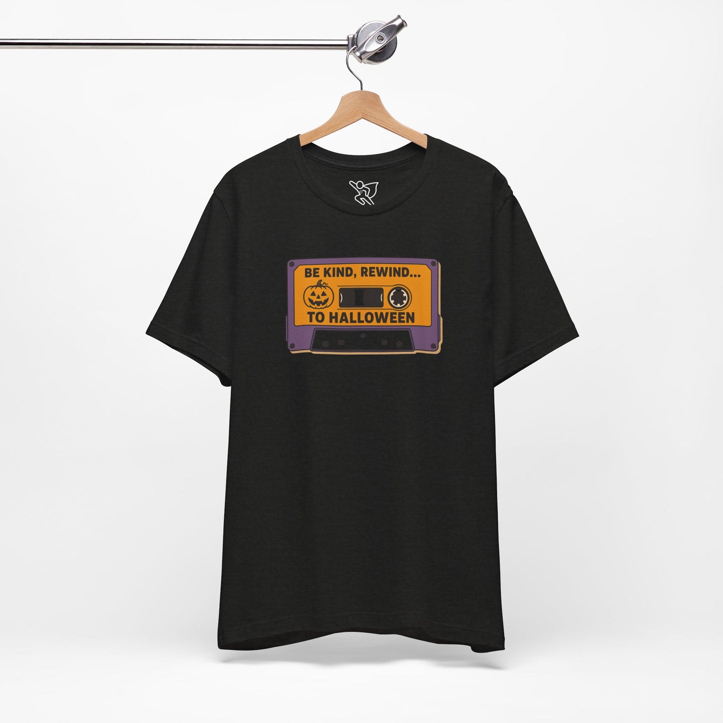 "Be Kind, Rewind to Halloween" T-Shirt, Unisex Casual Wear, Spooky Season Top, Vintage Style Shirt