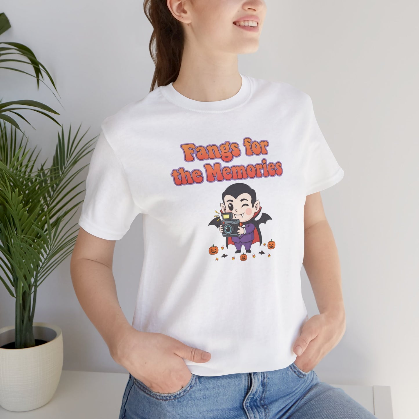 "Fangs for the Memories" Unisex Short Sleeve Shirt, Casual Halloween Outfit, Gift for Spooky Season, Halloween Shirt
