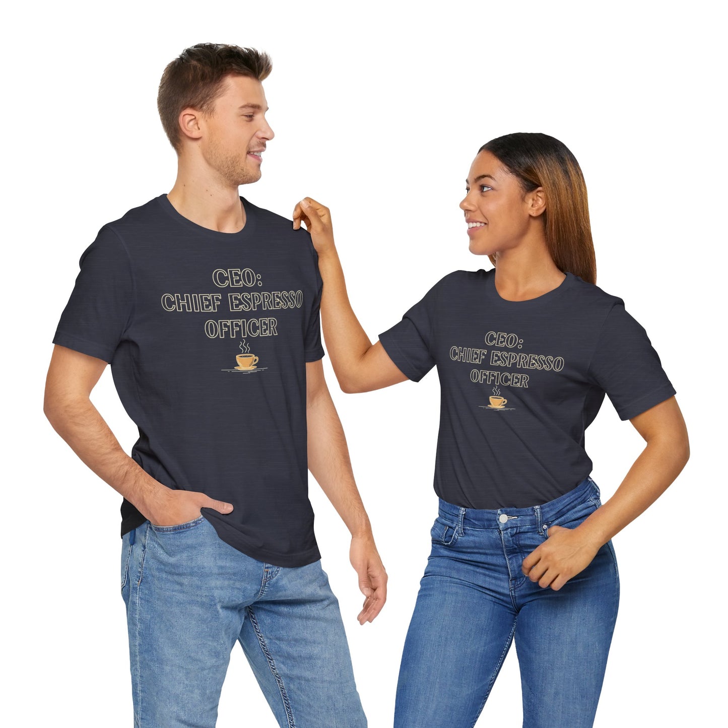 "CEO: Chief Espresso Officer" CW-1 Unisex Jersey T-Shirt for Baristas, Funny Coffee Shirt for Gifts, Perfect for Birthdays, Coffee Shop Outfits