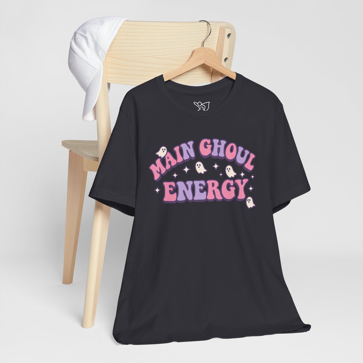 "Main Ghoul Energy" Unisex Short Sleeve T-Shirt, Halloween Party Shirt, Cute Graphic Tee, Gift for Ghost Lovers, Trendy Casual Wear