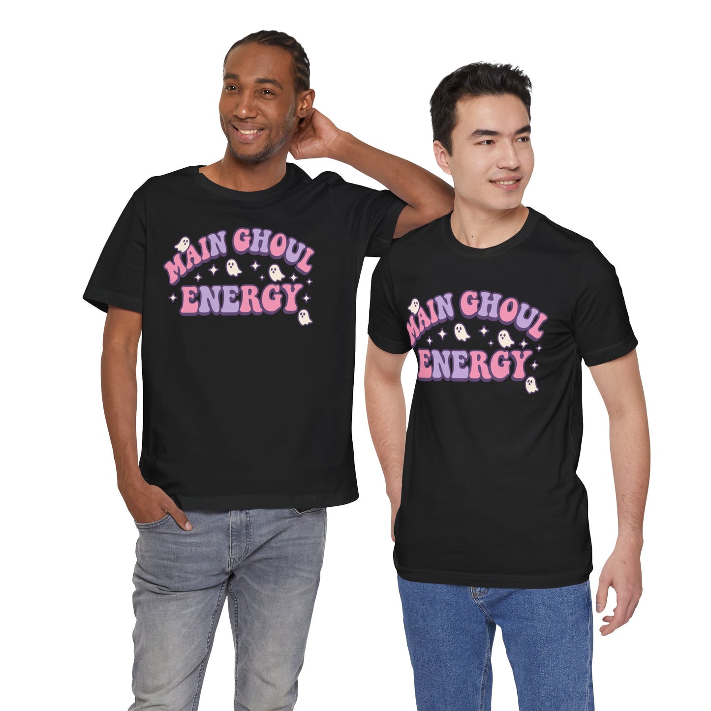 "Main Ghoul Energy" Unisex Short Sleeve T-Shirt, Halloween Party Shirt, Cute Graphic Tee, Gift for Ghost Lovers, Trendy Casual Wear