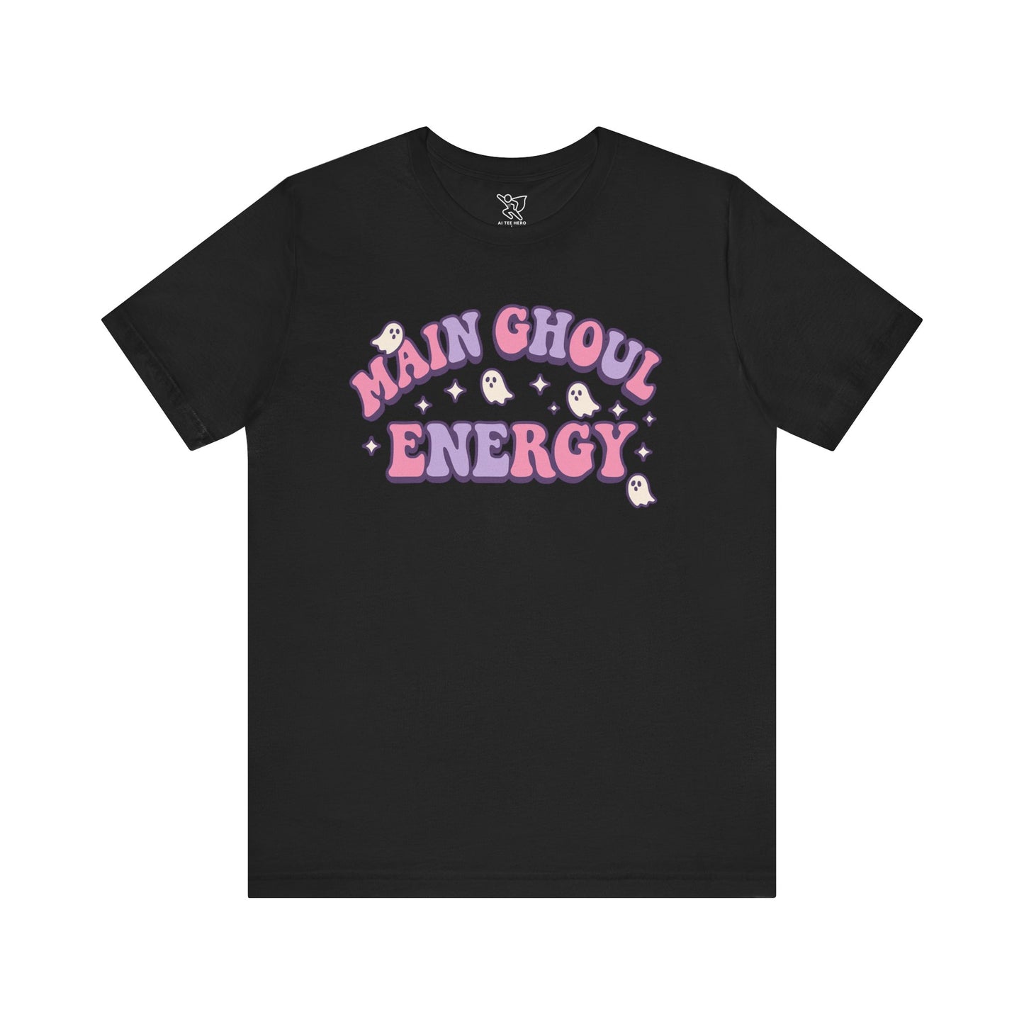 "Main Ghoul Energy" Unisex Short Sleeve T-Shirt, Halloween Party Shirt, Cute Graphic Tee, Gift for Ghost Lovers, Trendy Casual Wear