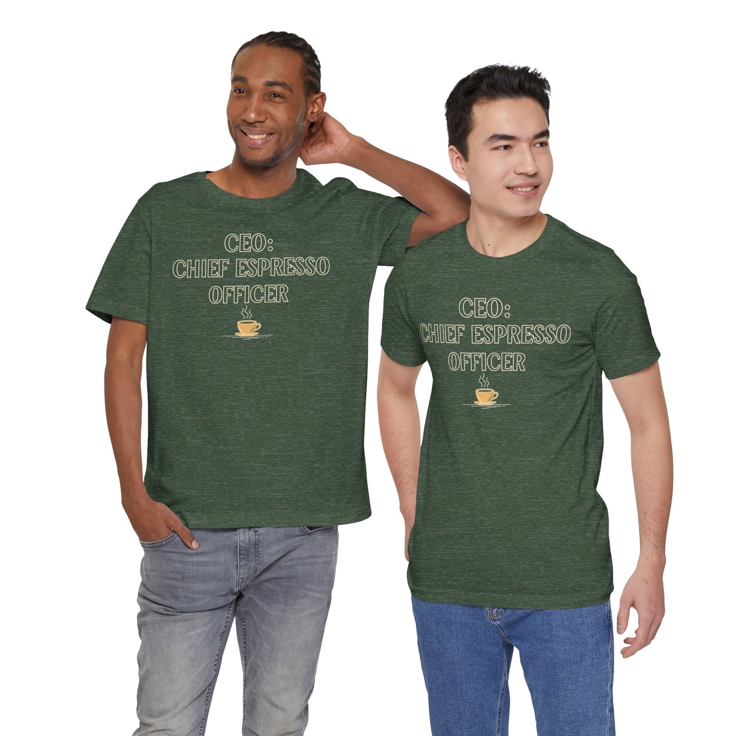 "CEO: Chief Espresso Officer" CW-1 Unisex Jersey T-Shirt for Baristas, Funny Coffee Shirt for Gifts, Perfect for Birthdays, Coffee Shop Outfits