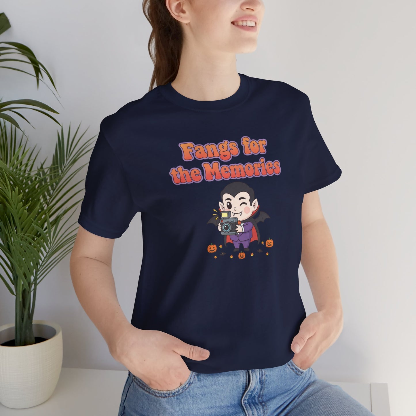 "Fangs for the Memories" Unisex Short Sleeve Shirt, Casual Halloween Outfit, Gift for Spooky Season, Halloween Shirt