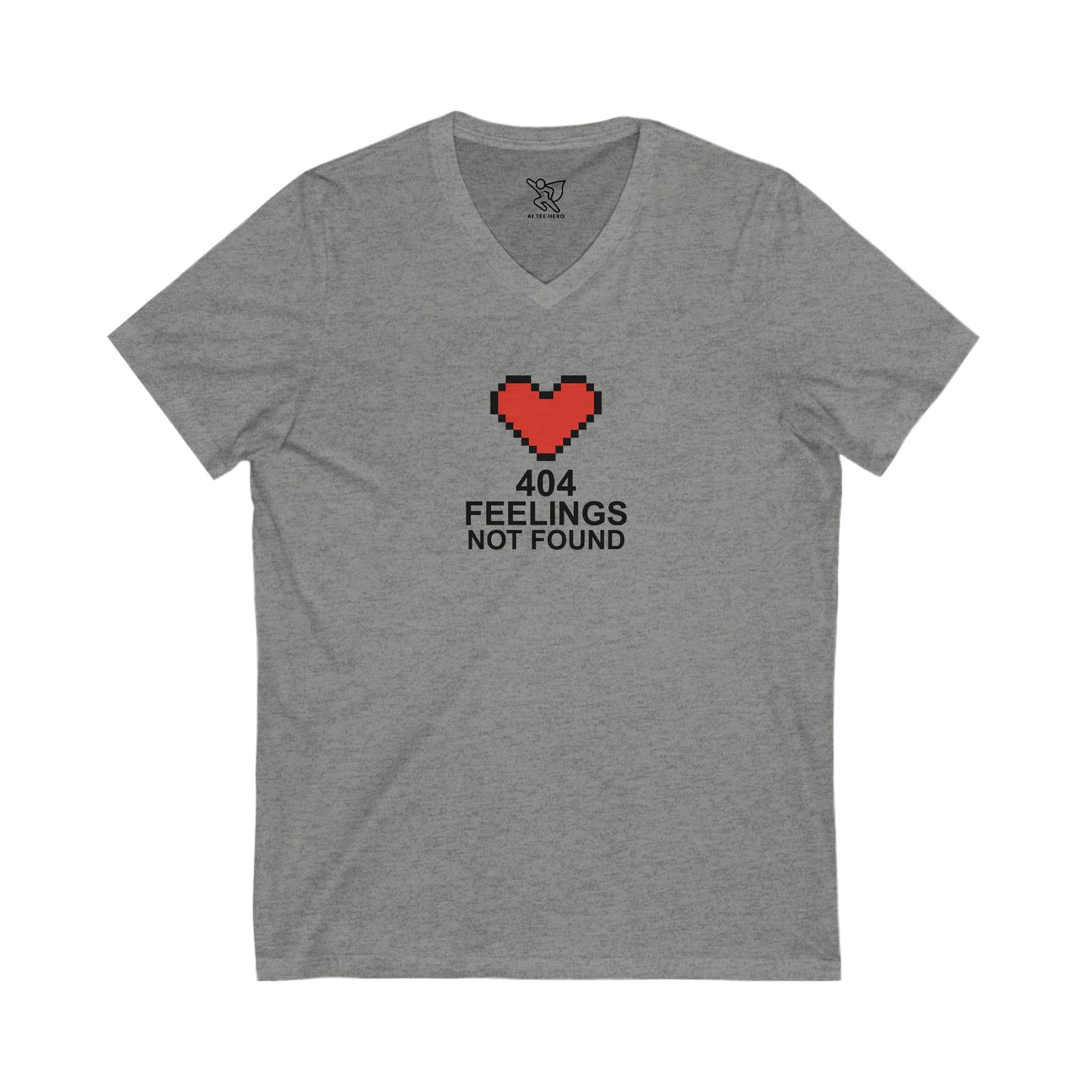 "404 Feelings Not Found" Unisex Jersey V-Neck Shirt for Gamers, Valentine's Day, Birthday Gift, Casual Wear, Humor Clothing CW-1 black