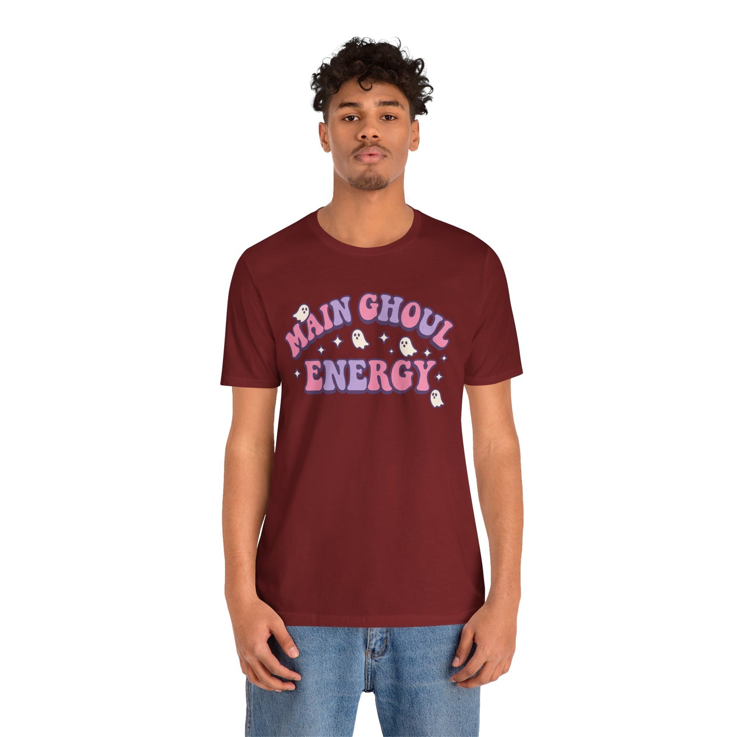 "Main Ghoul Energy" Unisex Short Sleeve T-Shirt, Halloween Party Shirt, Cute Graphic Tee, Gift for Ghost Lovers, Trendy Casual Wear