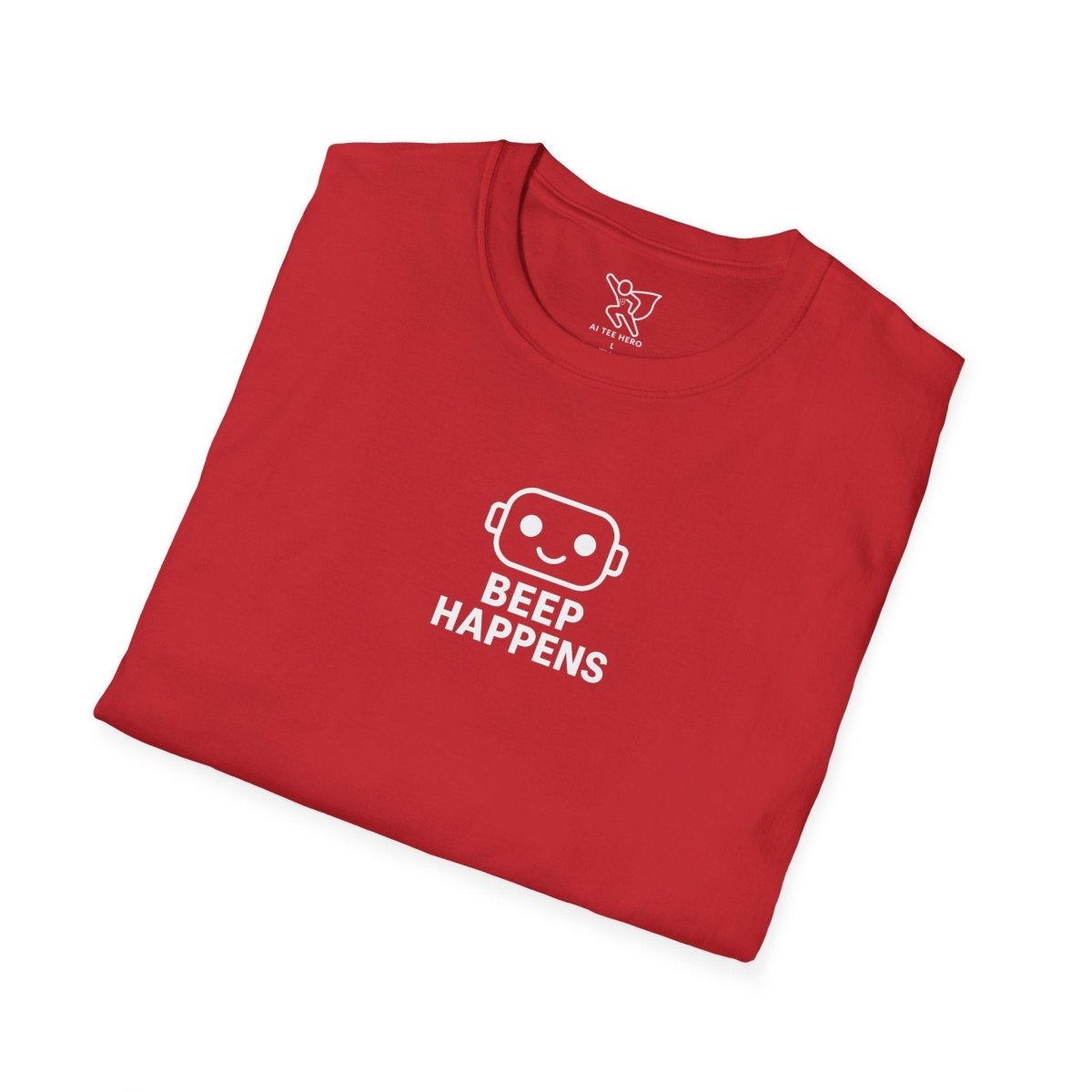 "Beep Happens" CW1 - White Unisex Softstyle T-Shirt, Comfy Casual Tee, Everyday Wear, Gift for Him/Her, Birthday Shirt, Relaxed Fit Top - AI Tee Hero