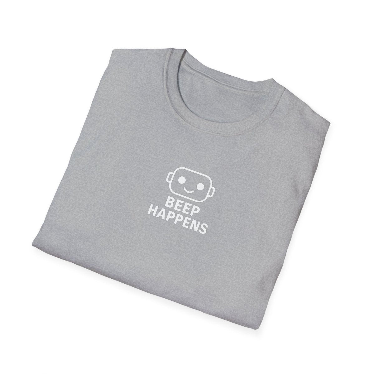 "Beep Happens" CW1 - White Unisex Softstyle T-Shirt, Comfy Casual Tee, Everyday Wear, Gift for Him/Her, Birthday Shirt, Relaxed Fit Top - AI Tee Hero