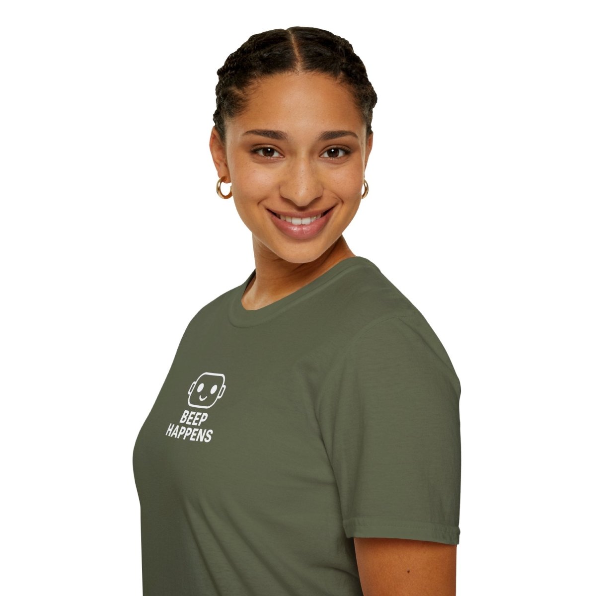 "Beep Happens" CW1 - White Unisex Softstyle T-Shirt, Comfy Casual Tee, Everyday Wear, Gift for Him/Her, Birthday Shirt, Relaxed Fit Top - AI Tee Hero