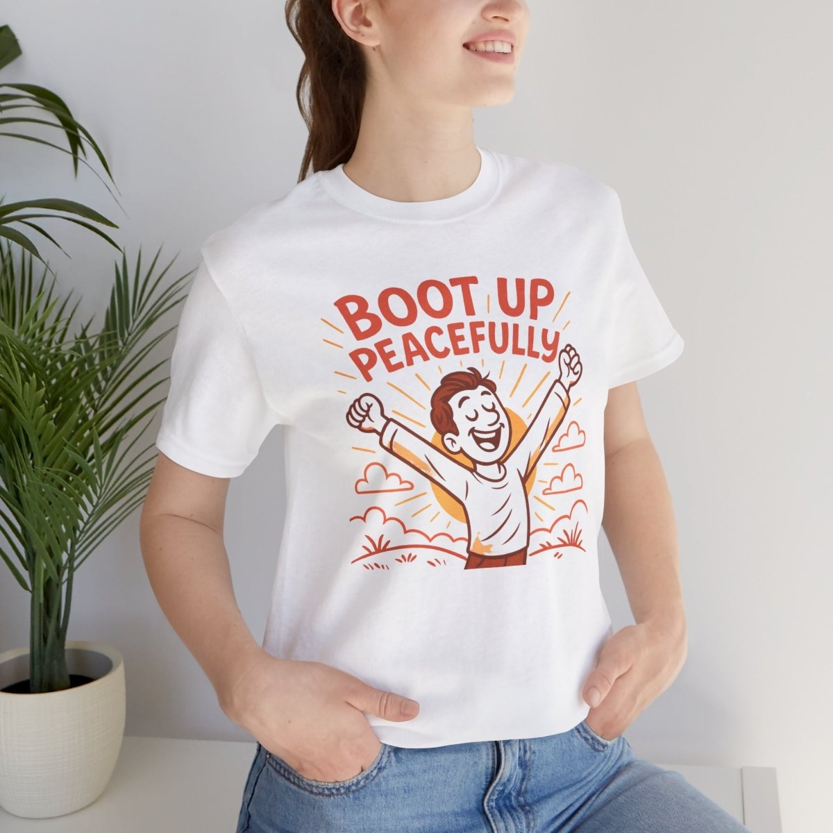"Boot Up Peacefully" Comfortably Cool Shirt for Tech Lovers, Gift for Gamers, Chill Vibe Style, Relaxed Fit Top - MINDSet Collection - AI Tee Hero