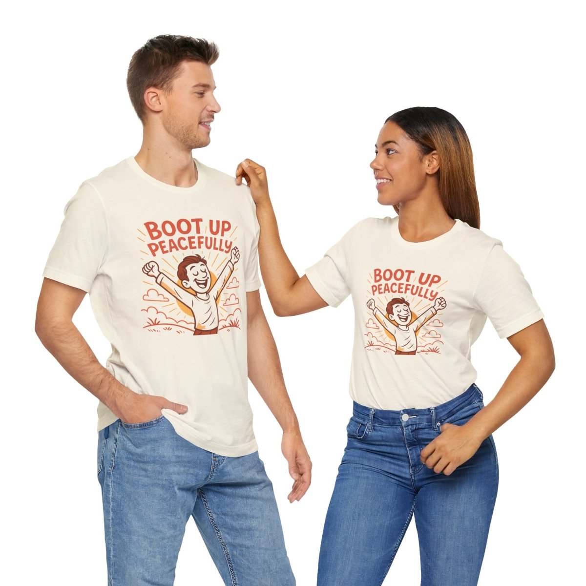 "Boot Up Peacefully" Comfortably Cool Shirt for Tech Lovers, Gift for Gamers, Chill Vibe Style, Relaxed Fit Top - MINDSet Collection - AI Tee Hero