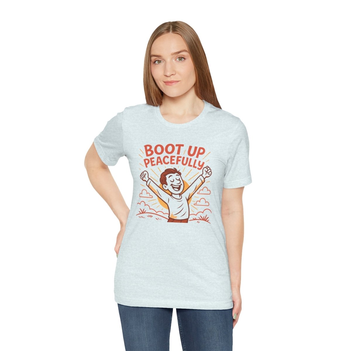"Boot Up Peacefully" Comfortably Cool Shirt for Tech Lovers, Gift for Gamers, Chill Vibe Style, Relaxed Fit Top - MINDSet Collection - AI Tee Hero