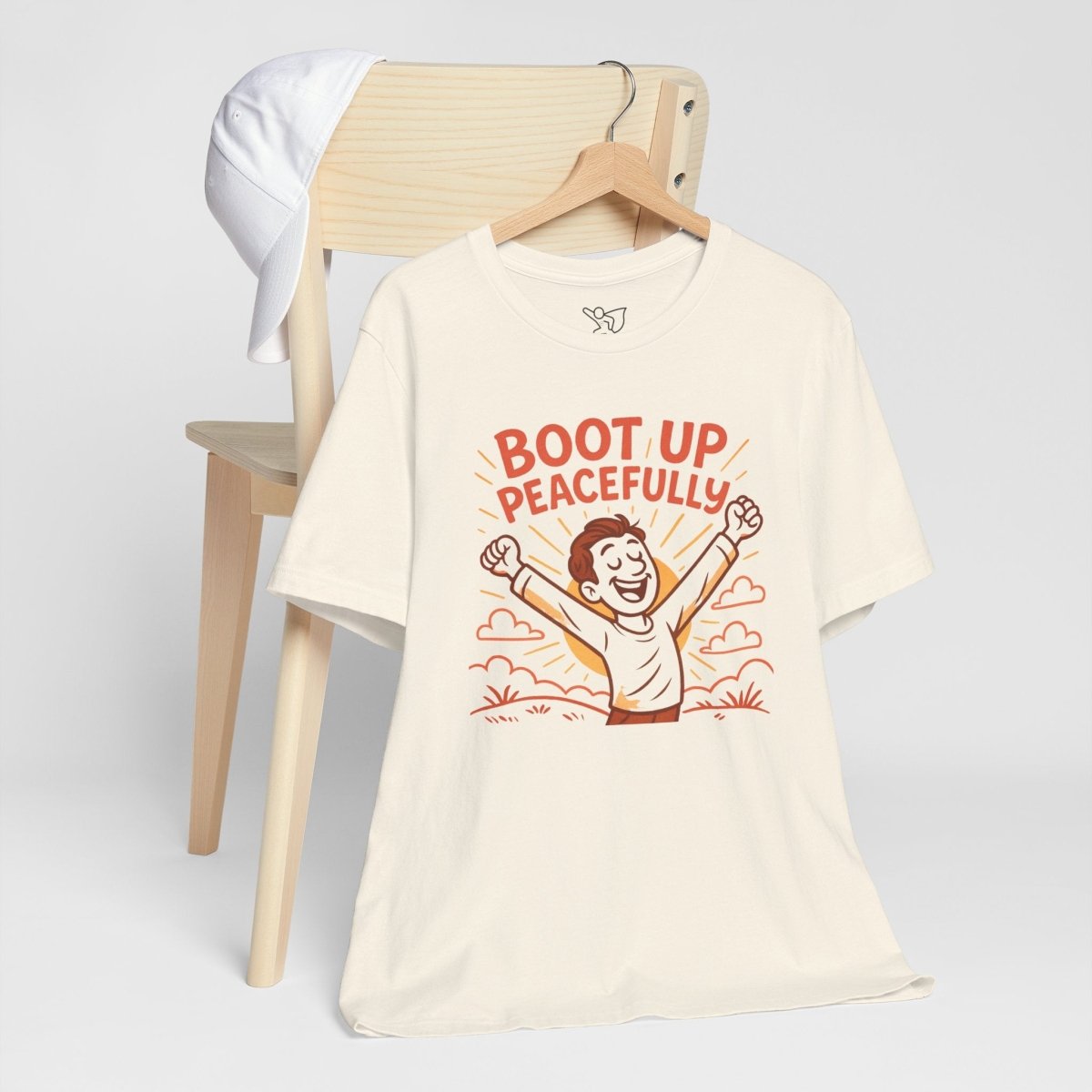 "Boot Up Peacefully" Comfortably Cool Shirt for Tech Lovers, Gift for Gamers, Chill Vibe Style, Relaxed Fit Top - MINDSet Collection - AI Tee Hero