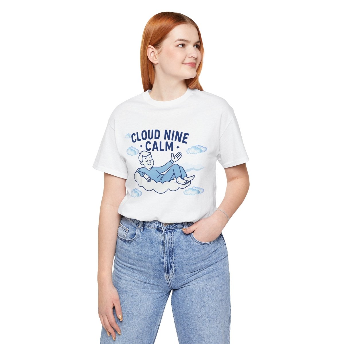 "Cloud Nine Calm" Relaxed Unisex Jersey Short Sleeve T-Shirt, Gift for Mindfulness, Cozy Fashion, Casual Wear, Relaxation Outfit - CW1 MINDSet Collection - AI Tee Hero