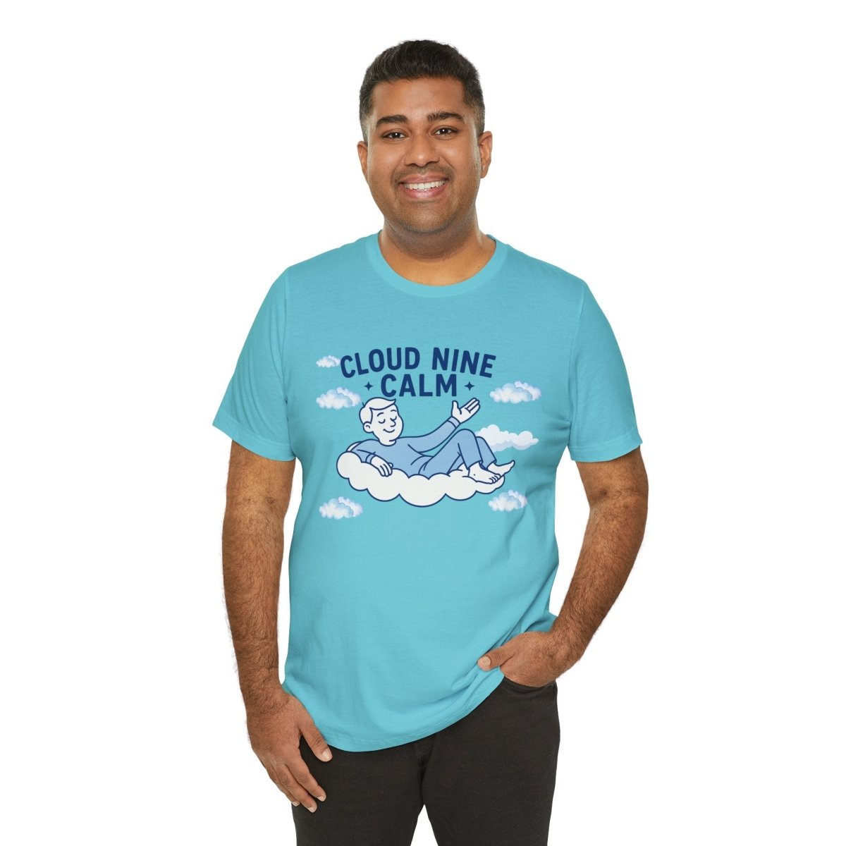 "Cloud Nine Calm" Relaxed Unisex Jersey Short Sleeve T-Shirt, Gift for Mindfulness, Cozy Fashion, Casual Wear, Relaxation Outfit - CW1 MINDSet Collection - AI Tee Hero