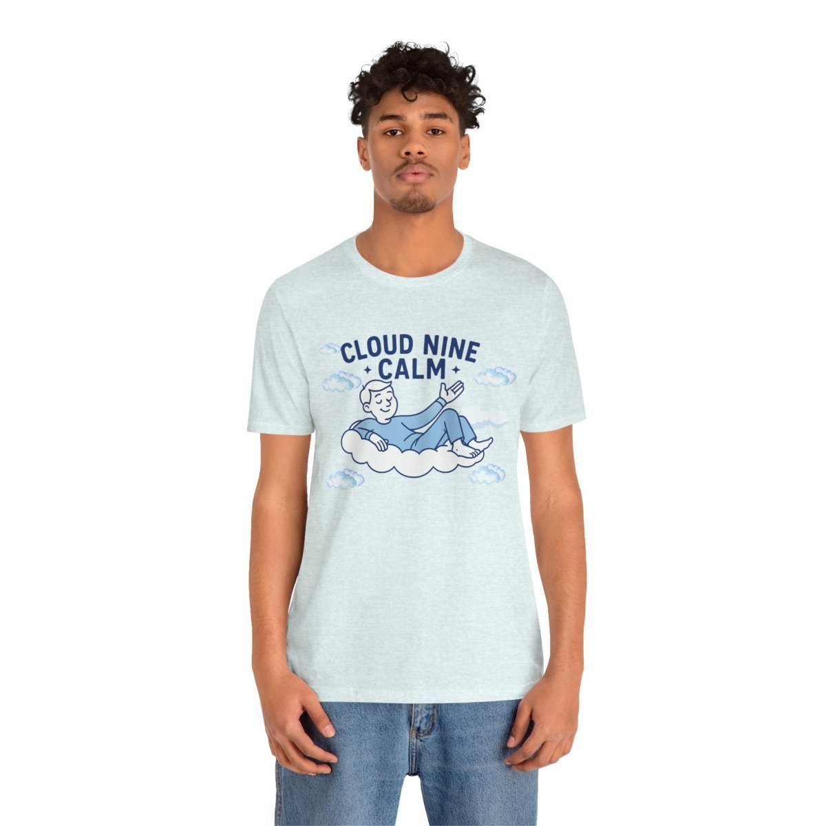 "Cloud Nine Calm" Relaxed Unisex Jersey Short Sleeve T-Shirt, Gift for Mindfulness, Cozy Fashion, Casual Wear, Relaxation Outfit - CW1 MINDSet Collection - AI Tee Hero
