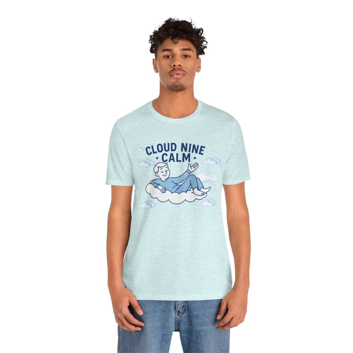 "Cloud Nine Calm" Relaxed Unisex Jersey Short Sleeve T-Shirt, Gift for Mindfulness, Cozy Fashion, Casual Wear, Relaxation Outfit - CW1 MINDSet Collection - AI Tee Hero