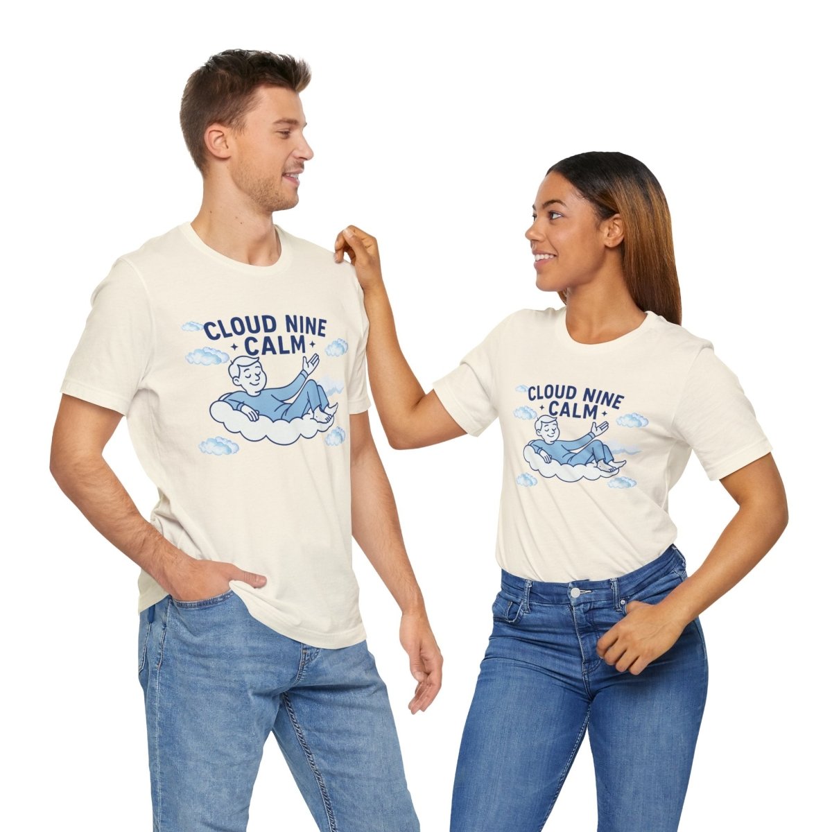 "Cloud Nine Calm" Relaxed Unisex Jersey Short Sleeve T-Shirt, Gift for Mindfulness, Cozy Fashion, Casual Wear, Relaxation Outfit - CW1 MINDSet Collection - AI Tee Hero