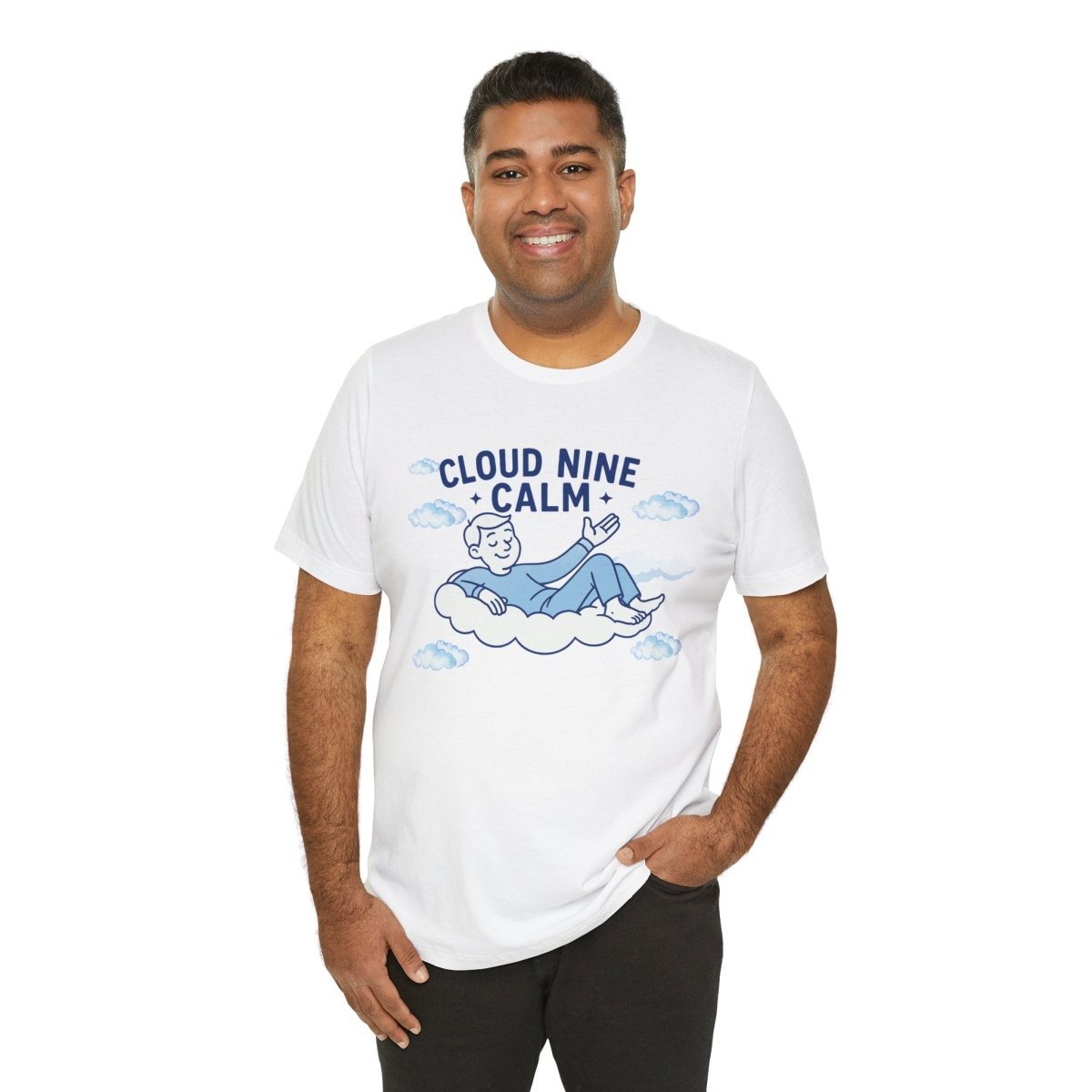 "Cloud Nine Calm" Relaxed Unisex Jersey Short Sleeve T-Shirt, Gift for Mindfulness, Cozy Fashion, Casual Wear, Relaxation Outfit - CW1 MINDSet Collection - AI Tee Hero
