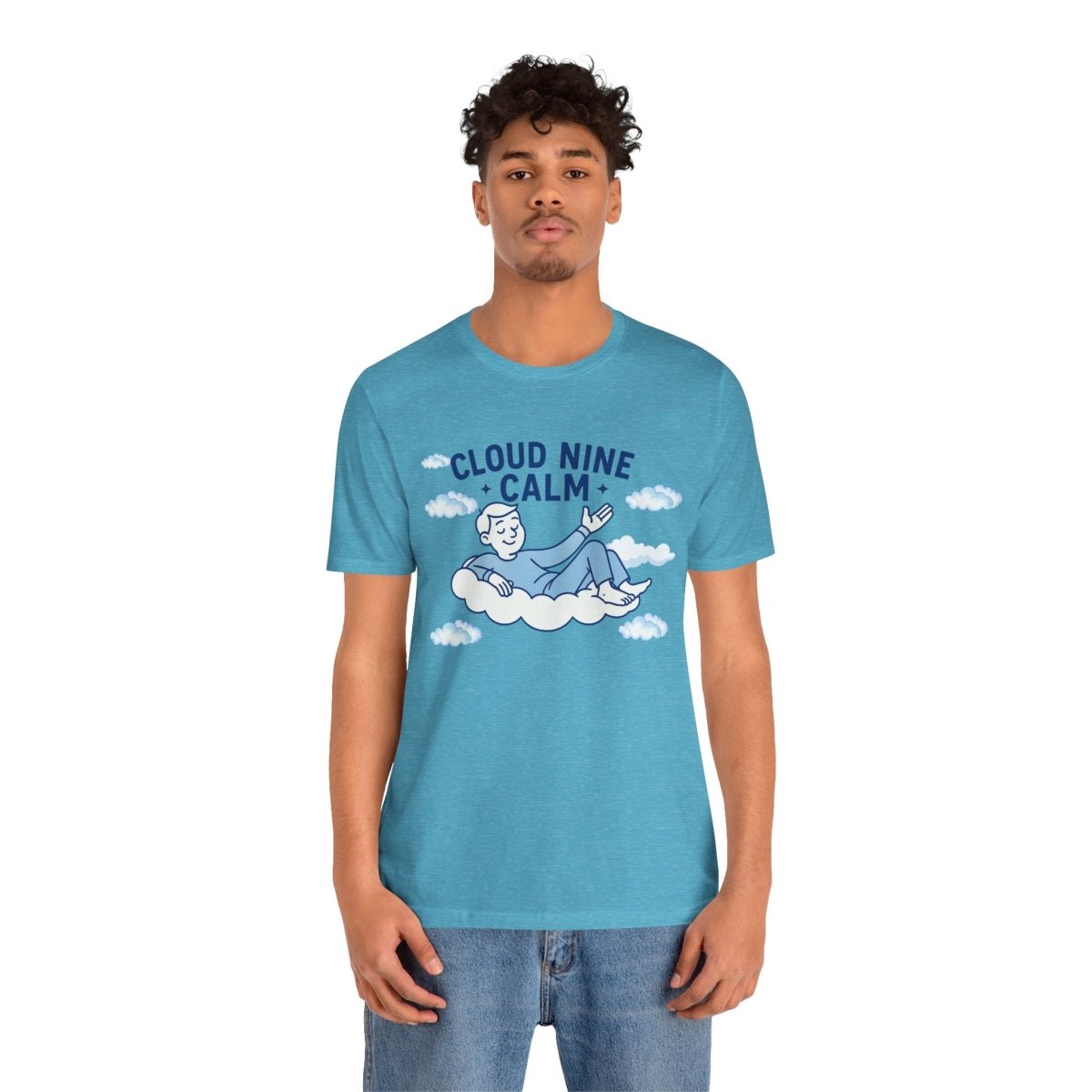 "Cloud Nine Calm" Relaxed Unisex Jersey Short Sleeve T-Shirt, Gift for Mindfulness, Cozy Fashion, Casual Wear, Relaxation Outfit - CW1 MINDSet Collection - AI Tee Hero