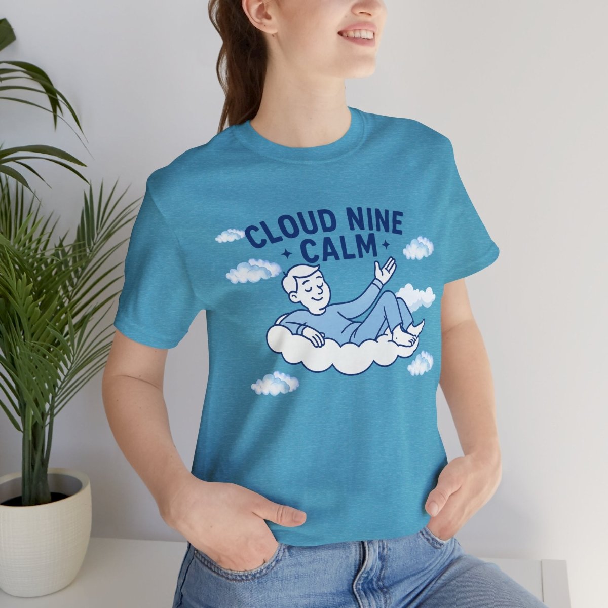 "Cloud Nine Calm" Relaxed Unisex Jersey Short Sleeve T-Shirt, Gift for Mindfulness, Cozy Fashion, Casual Wear, Relaxation Outfit - CW1 MINDSet Collection - AI Tee Hero