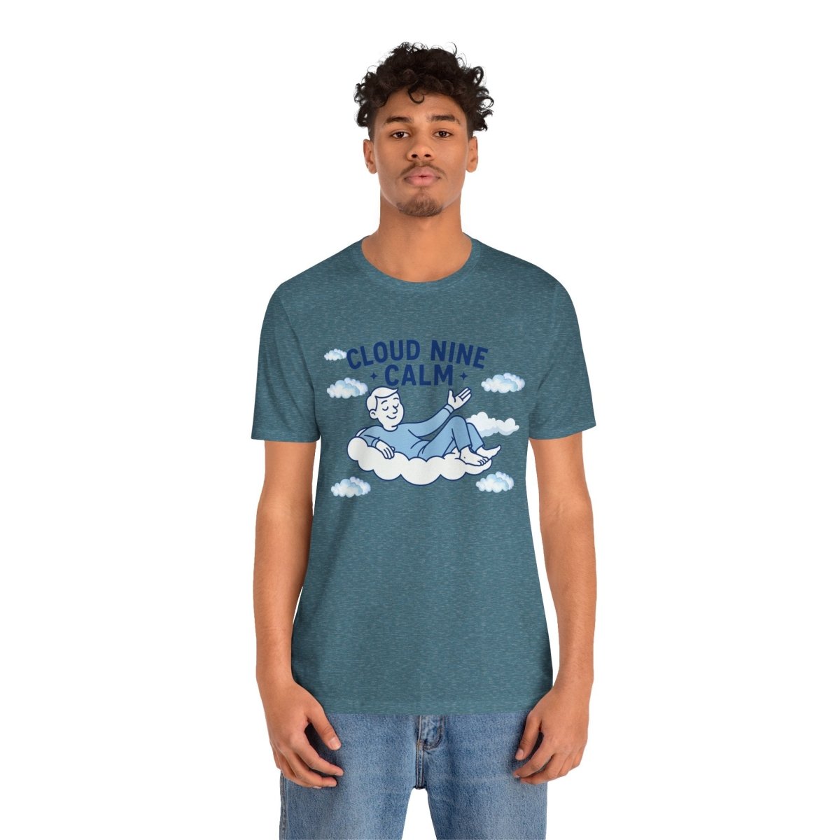 "Cloud Nine Calm" Relaxed Unisex Jersey Short Sleeve T-Shirt, Gift for Mindfulness, Cozy Fashion, Casual Wear, Relaxation Outfit - CW1 MINDSet Collection - AI Tee Hero