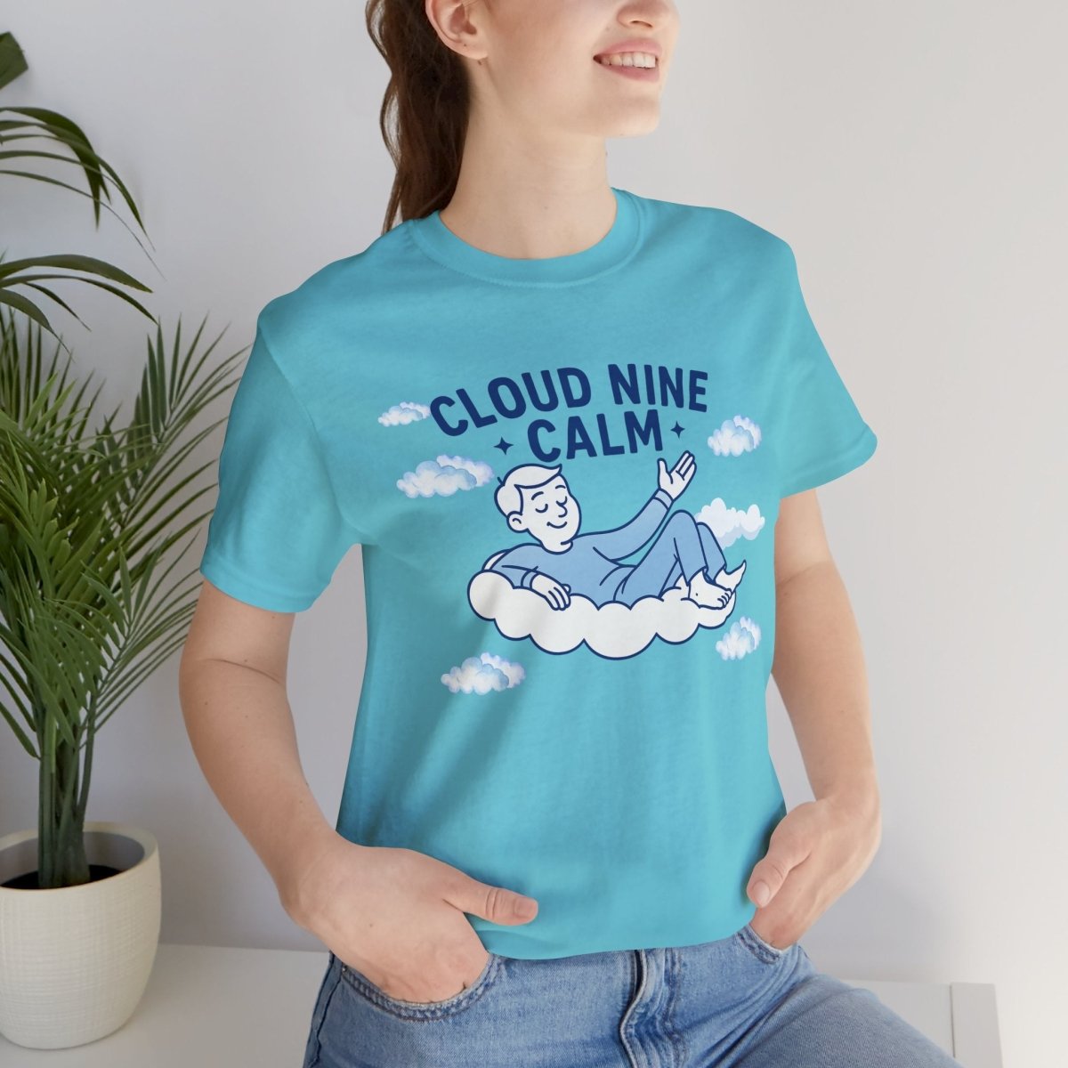 "Cloud Nine Calm" Relaxed Unisex Jersey Short Sleeve T-Shirt, Gift for Mindfulness, Cozy Fashion, Casual Wear, Relaxation Outfit - CW1 MINDSet Collection - AI Tee Hero