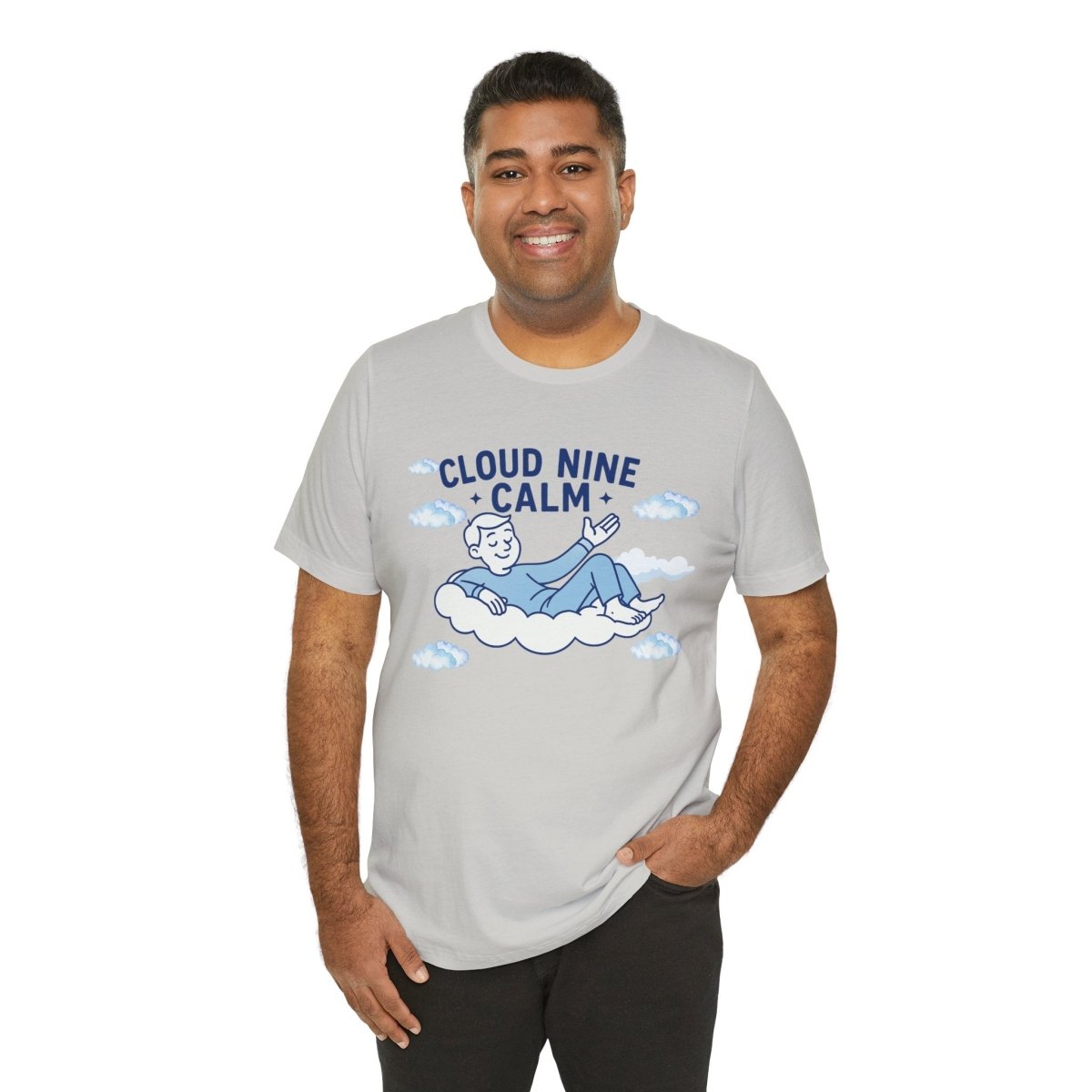 "Cloud Nine Calm" Relaxed Unisex Jersey Short Sleeve T-Shirt, Gift for Mindfulness, Cozy Fashion, Casual Wear, Relaxation Outfit - CW1 MINDSet Collection - AI Tee Hero