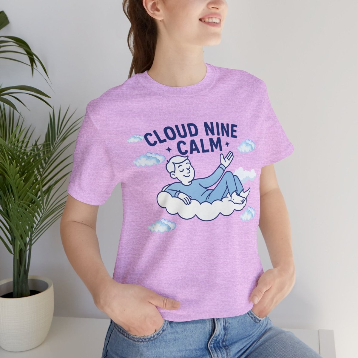 "Cloud Nine Calm" Relaxed Unisex Jersey Short Sleeve T-Shirt, Gift for Mindfulness, Cozy Fashion, Casual Wear, Relaxation Outfit - CW1 MINDSet Collection - AI Tee Hero