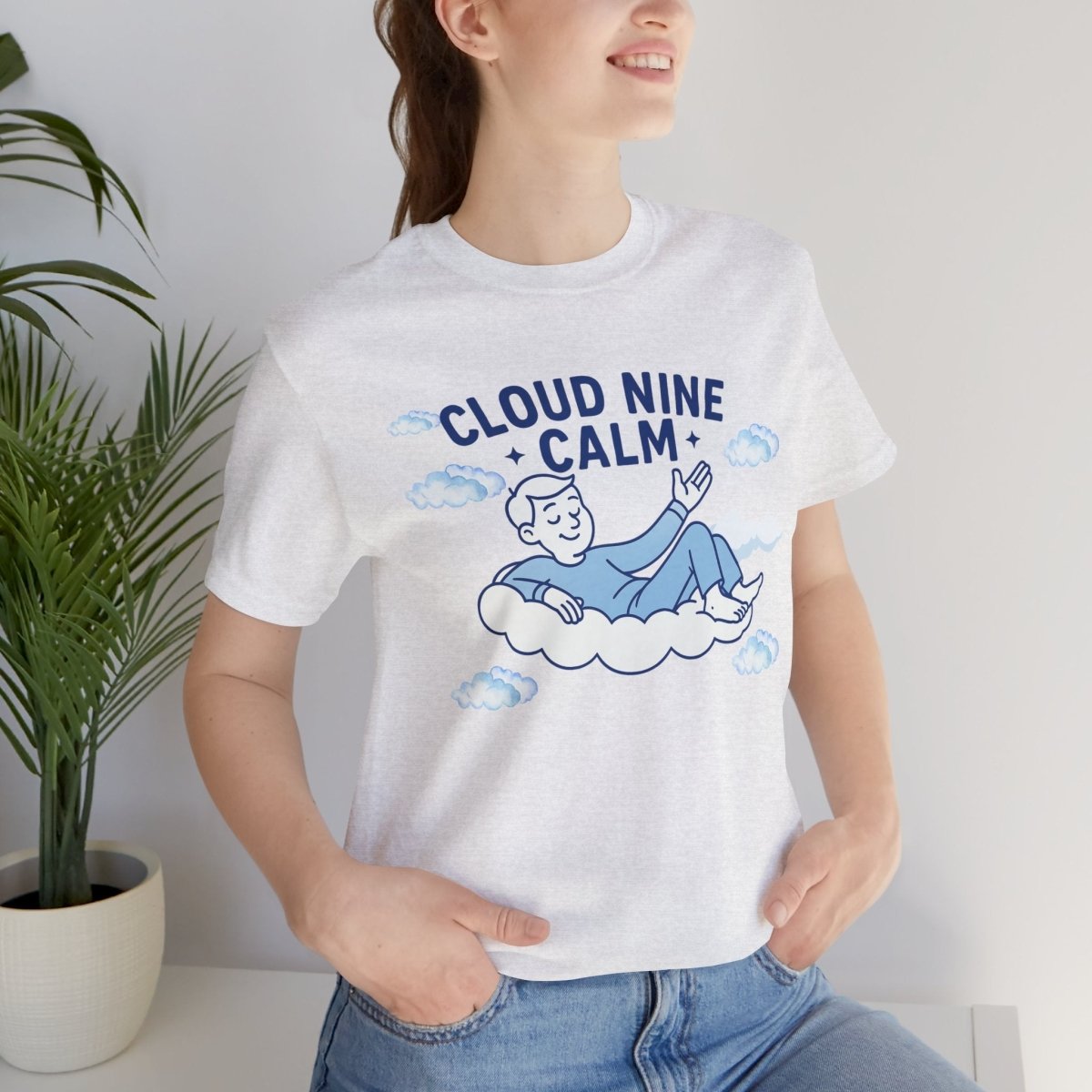 "Cloud Nine Calm" Relaxed Unisex Jersey Short Sleeve T-Shirt, Gift for Mindfulness, Cozy Fashion, Casual Wear, Relaxation Outfit - CW1 MINDSet Collection - AI Tee Hero