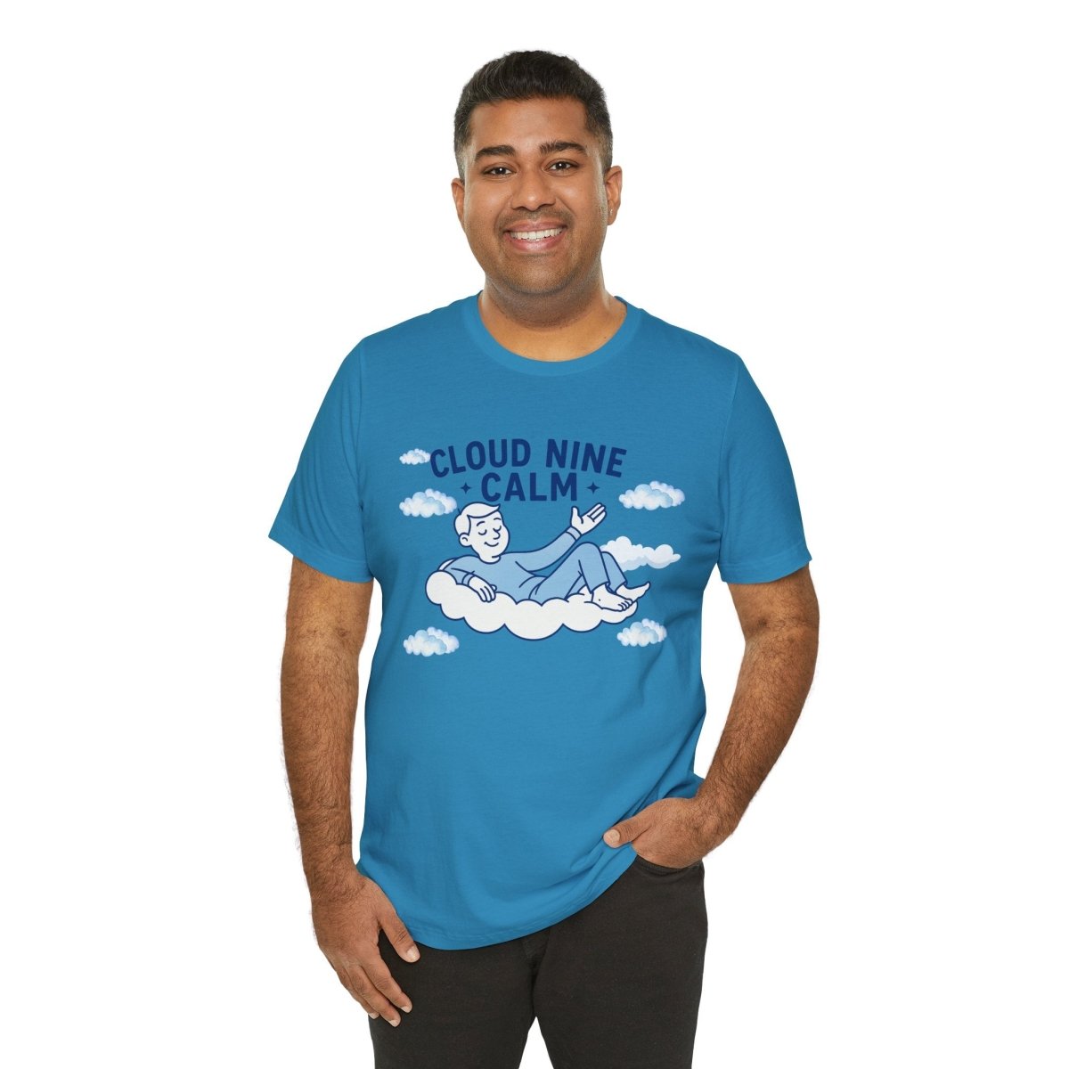 "Cloud Nine Calm" Relaxed Unisex Jersey Short Sleeve T-Shirt, Gift for Mindfulness, Cozy Fashion, Casual Wear, Relaxation Outfit - CW1 MINDSet Collection - AI Tee Hero
