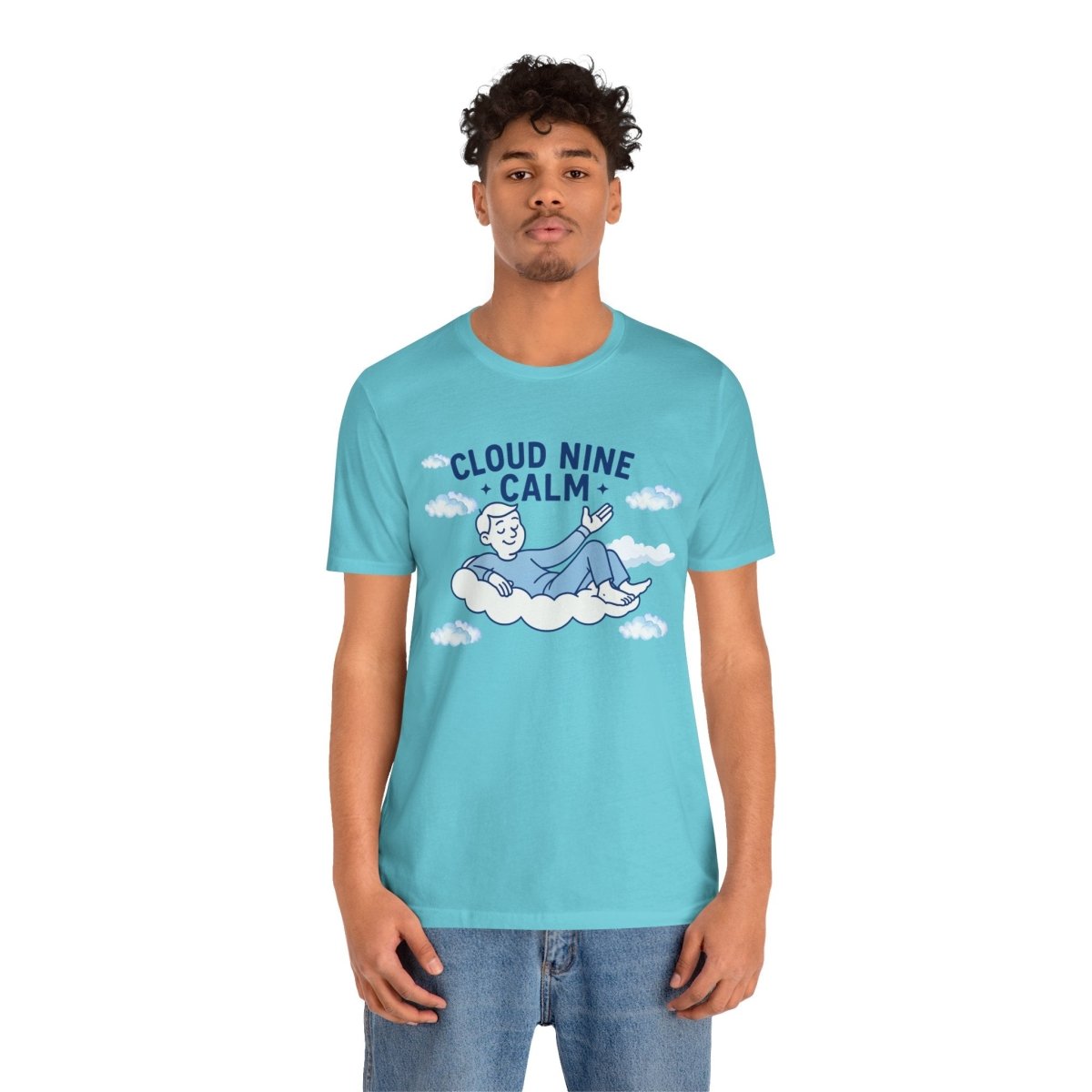"Cloud Nine Calm" Relaxed Unisex Jersey Short Sleeve T-Shirt, Gift for Mindfulness, Cozy Fashion, Casual Wear, Relaxation Outfit - CW1 MINDSet Collection - AI Tee Hero