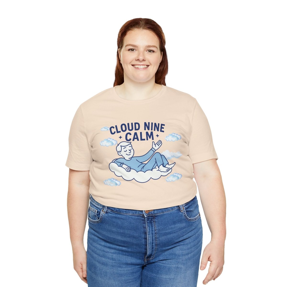 "Cloud Nine Calm" Relaxed Unisex Jersey Short Sleeve T-Shirt, Gift for Mindfulness, Cozy Fashion, Casual Wear, Relaxation Outfit - CW1 MINDSet Collection - AI Tee Hero