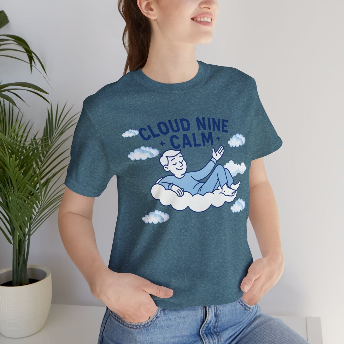 "Cloud Nine Calm" Relaxed Unisex Jersey Short Sleeve T-Shirt, Gift for Mindfulness, Cozy Fashion, Casual Wear, Relaxation Outfit - CW1 MINDSet Collection - AI Tee Hero