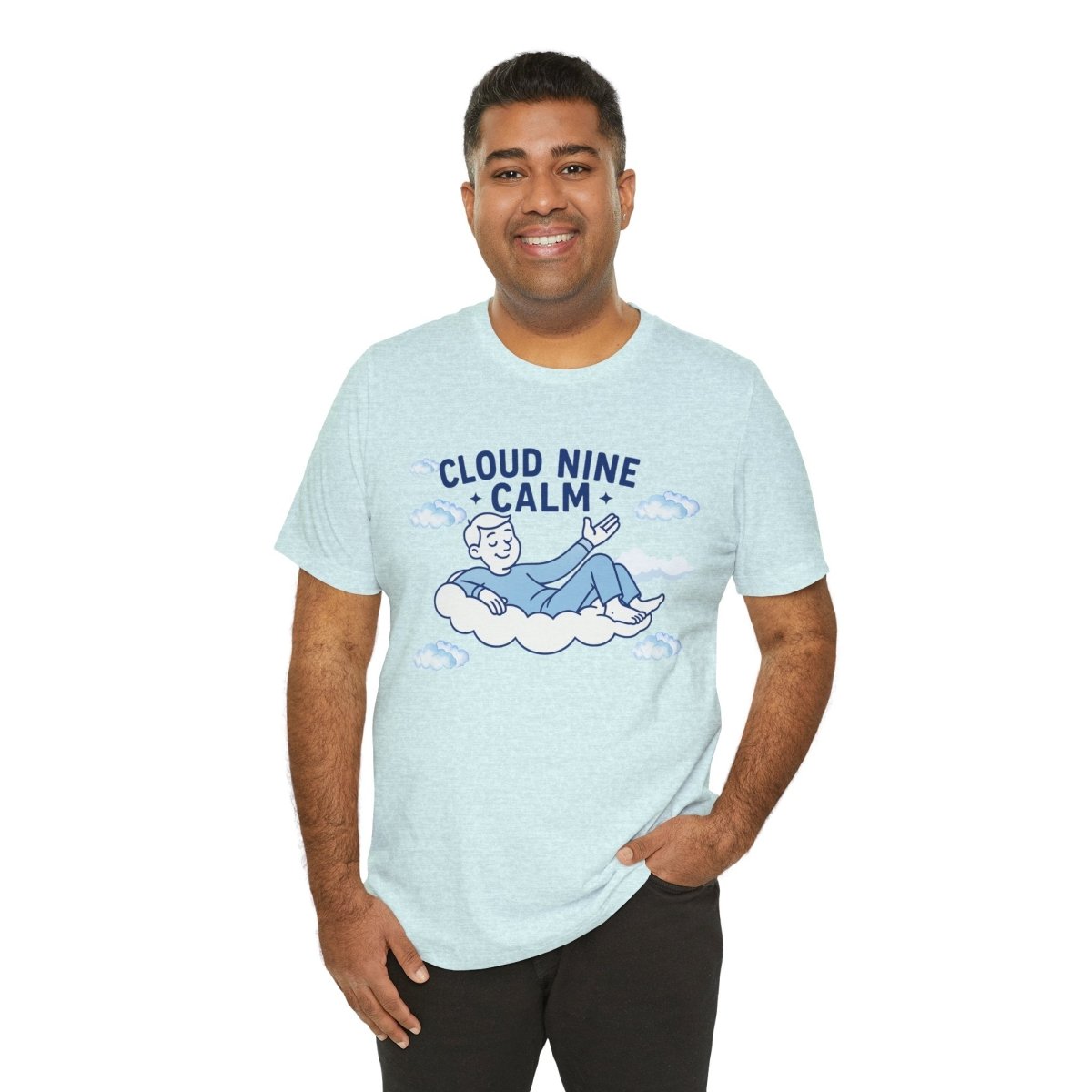 "Cloud Nine Calm" Relaxed Unisex Jersey Short Sleeve T-Shirt, Gift for Mindfulness, Cozy Fashion, Casual Wear, Relaxation Outfit - CW1 MINDSet Collection - AI Tee Hero