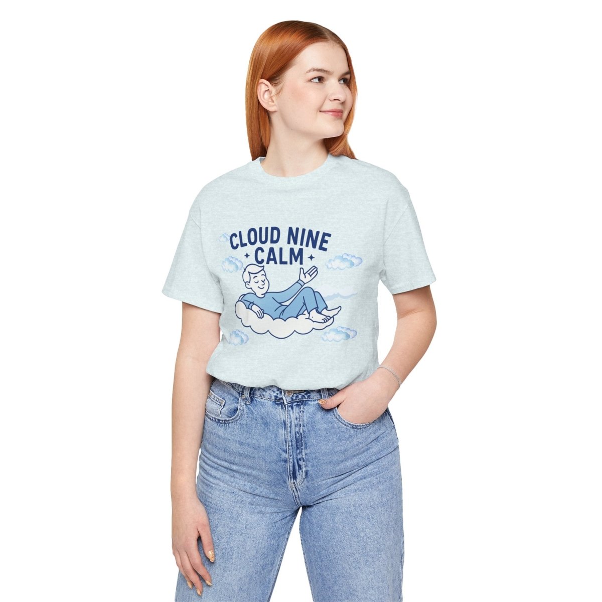 "Cloud Nine Calm" Relaxed Unisex Jersey Short Sleeve T-Shirt, Gift for Mindfulness, Cozy Fashion, Casual Wear, Relaxation Outfit - CW1 MINDSet Collection - AI Tee Hero