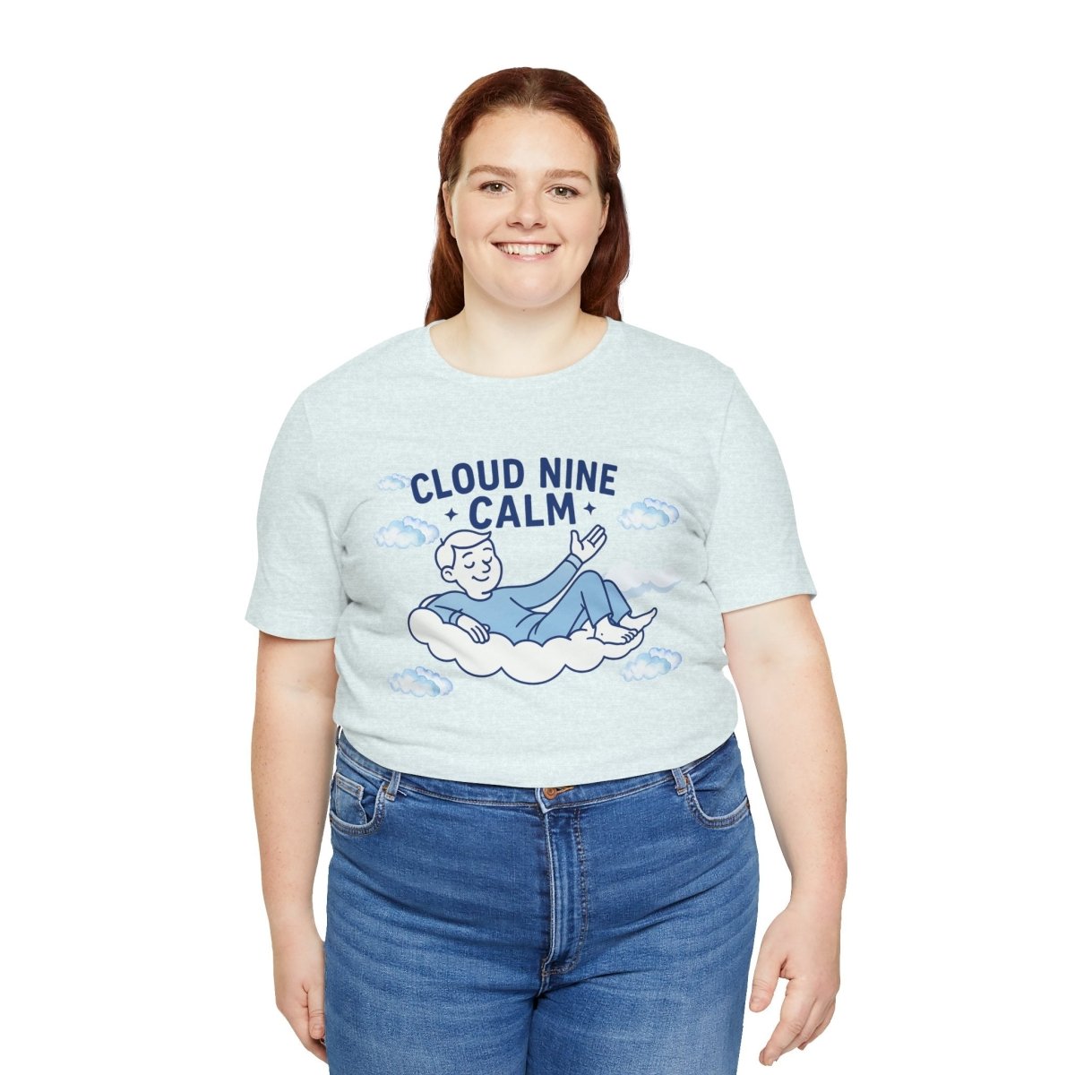 "Cloud Nine Calm" Relaxed Unisex Jersey Short Sleeve T-Shirt, Gift for Mindfulness, Cozy Fashion, Casual Wear, Relaxation Outfit - CW1 MINDSet Collection - AI Tee Hero