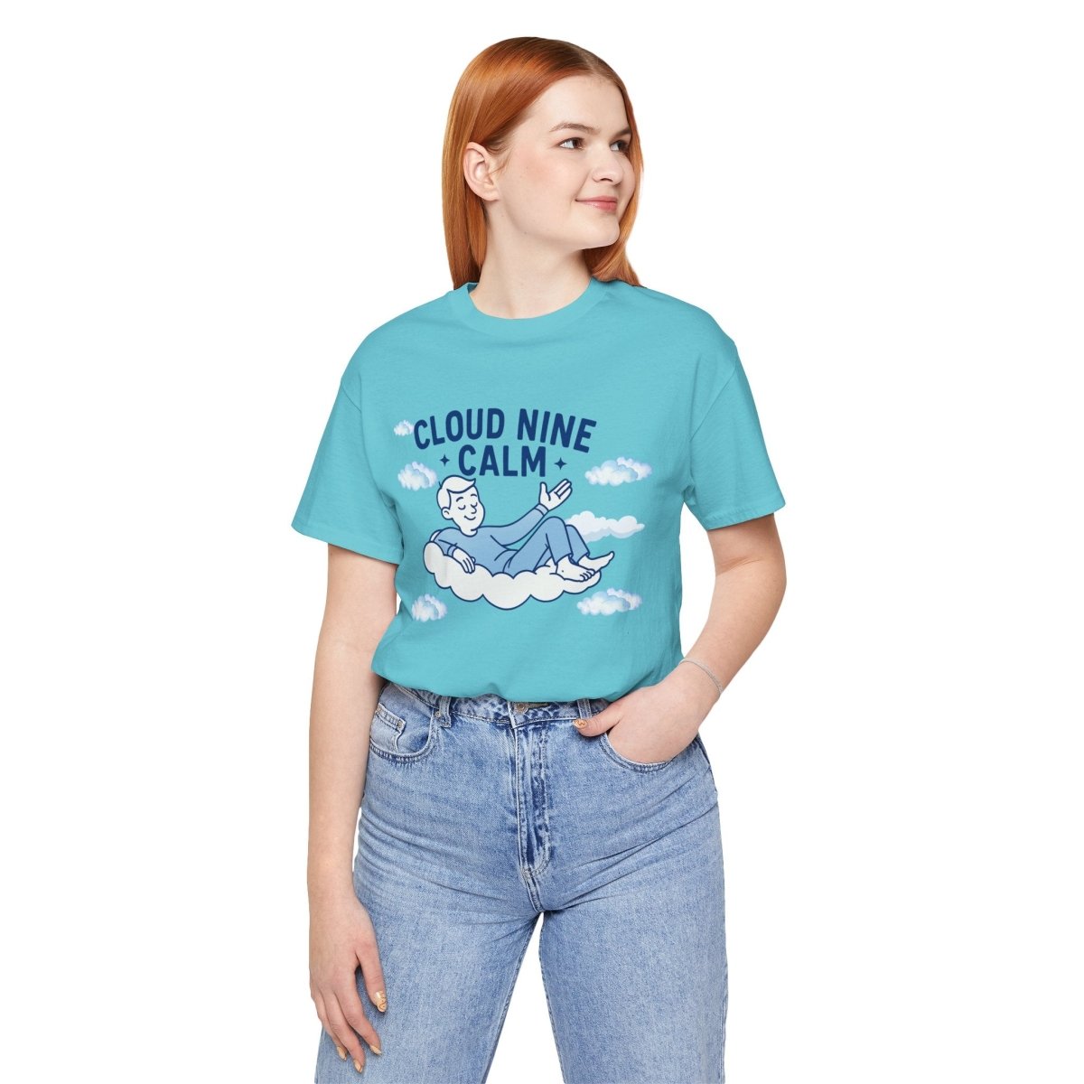 "Cloud Nine Calm" Relaxed Unisex Jersey Short Sleeve T-Shirt, Gift for Mindfulness, Cozy Fashion, Casual Wear, Relaxation Outfit - CW1 MINDSet Collection - AI Tee Hero