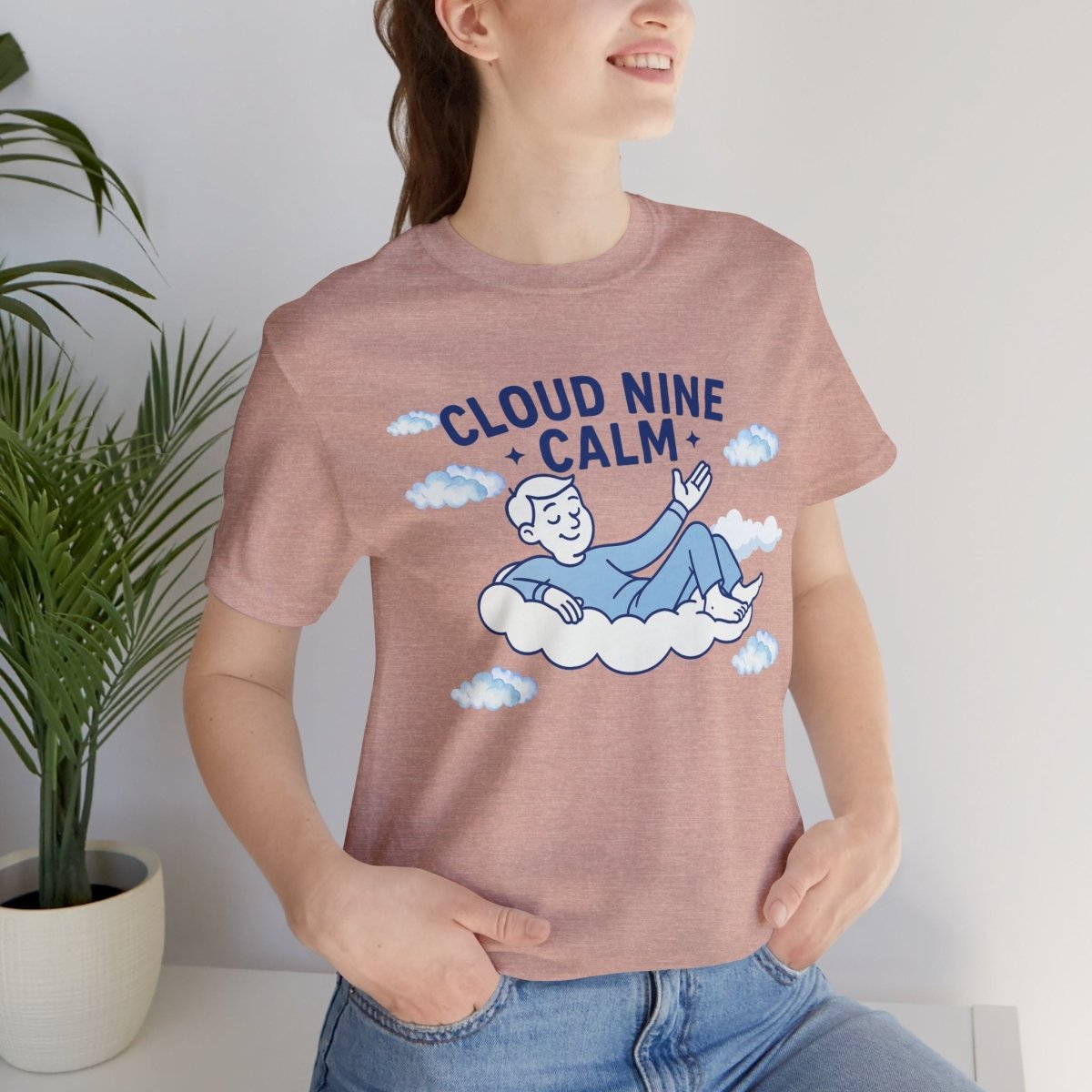 "Cloud Nine Calm" Relaxed Unisex Jersey Short Sleeve T-Shirt, Gift for Mindfulness, Cozy Fashion, Casual Wear, Relaxation Outfit - CW1 MINDSet Collection - AI Tee Hero